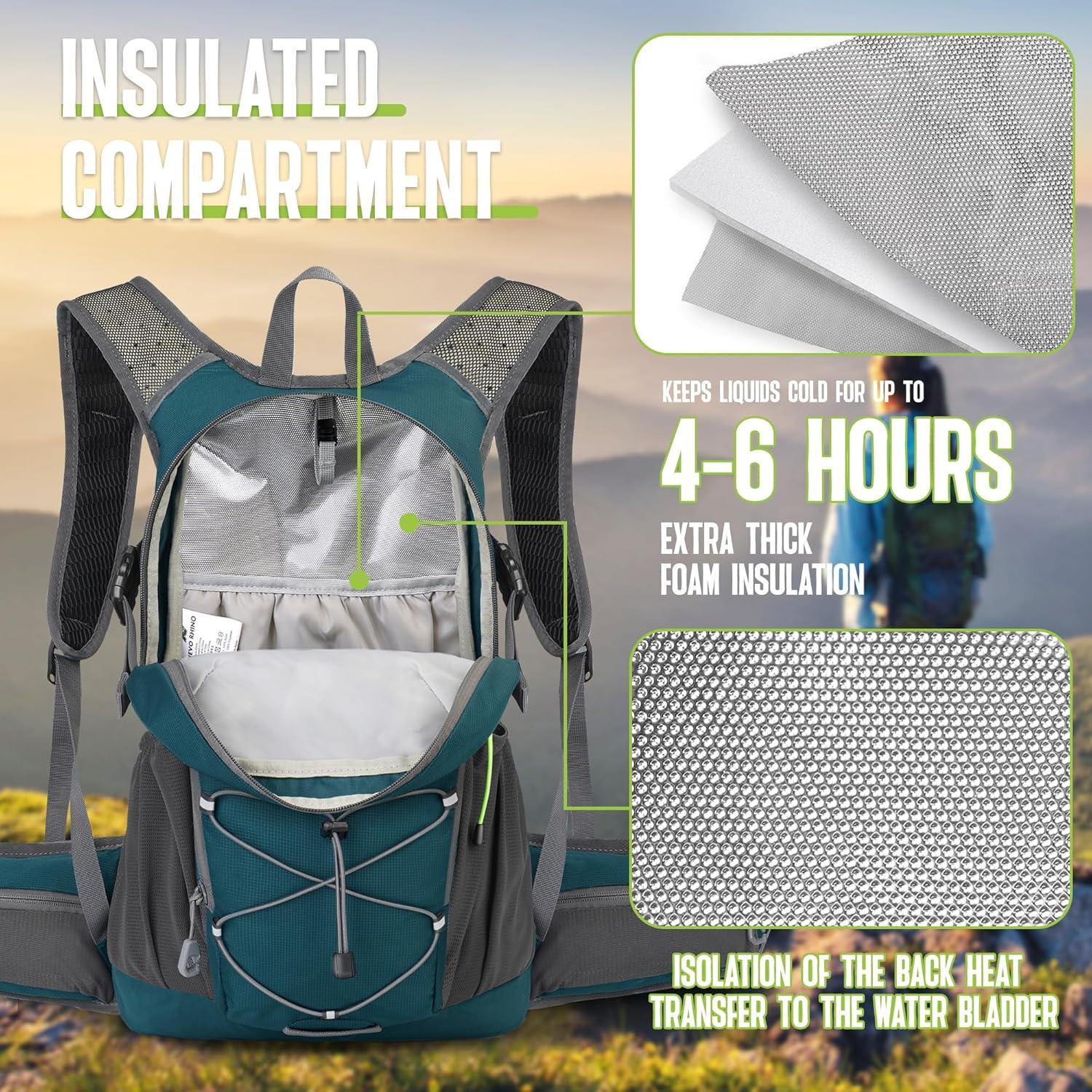 imageN NEVO RHINO Hydration Backpack 18L Multipurpose Hiking Backpack with 3L Water Bladder Water Backpack Insulated Hydration Pack Ideal for Hiking and CyclingLake Blue