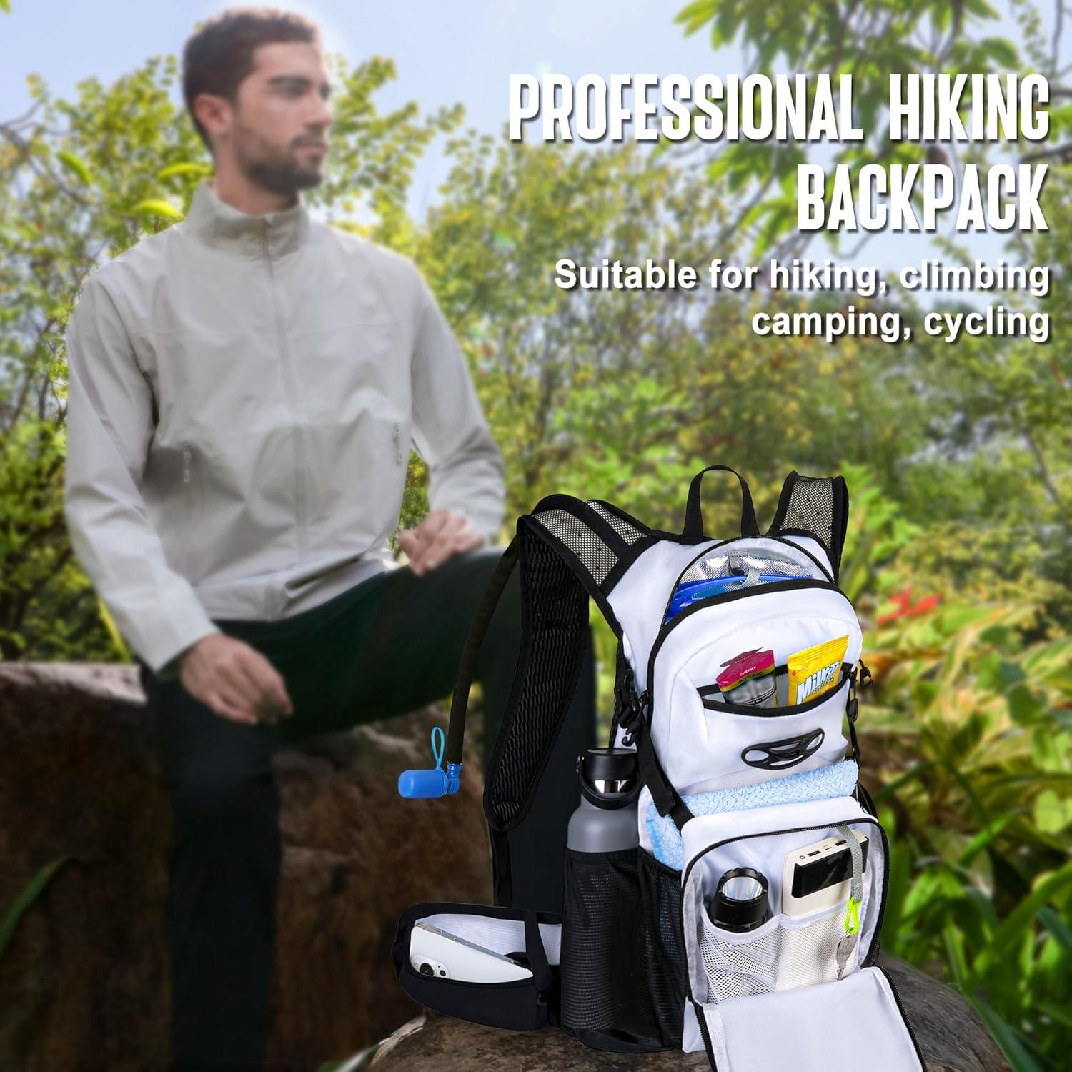 imageN NEVO RHINO Hydration Backpack 18L Multipurpose Hiking Backpack with 3L Water Bladder Water Backpack Insulated Hydration Pack Ideal for Hiking and CyclingWhite