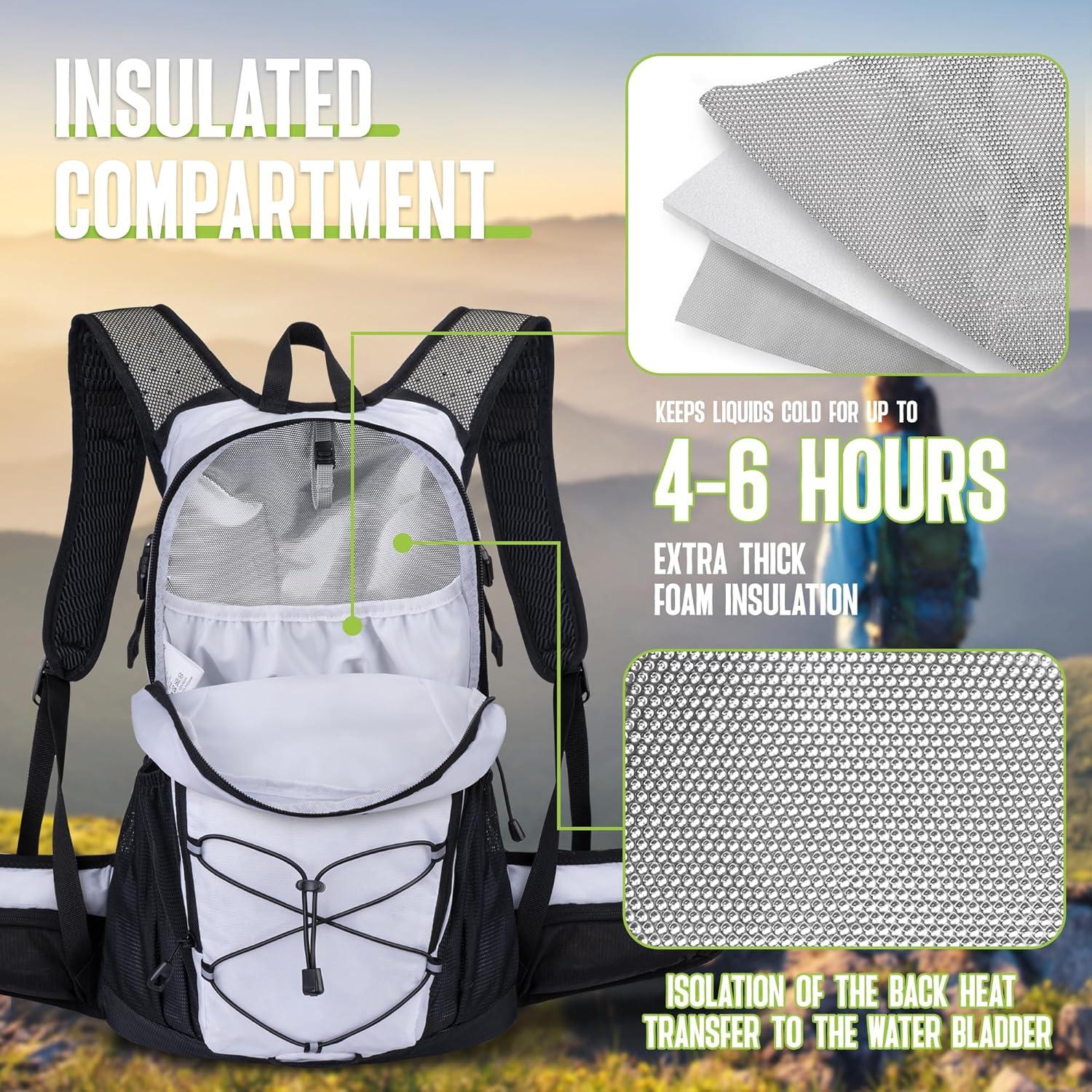 imageN NEVO RHINO Hydration Backpack 18L Multipurpose Hiking Backpack with 3L Water Bladder Water Backpack Insulated Hydration Pack Ideal for Hiking and CyclingWhite