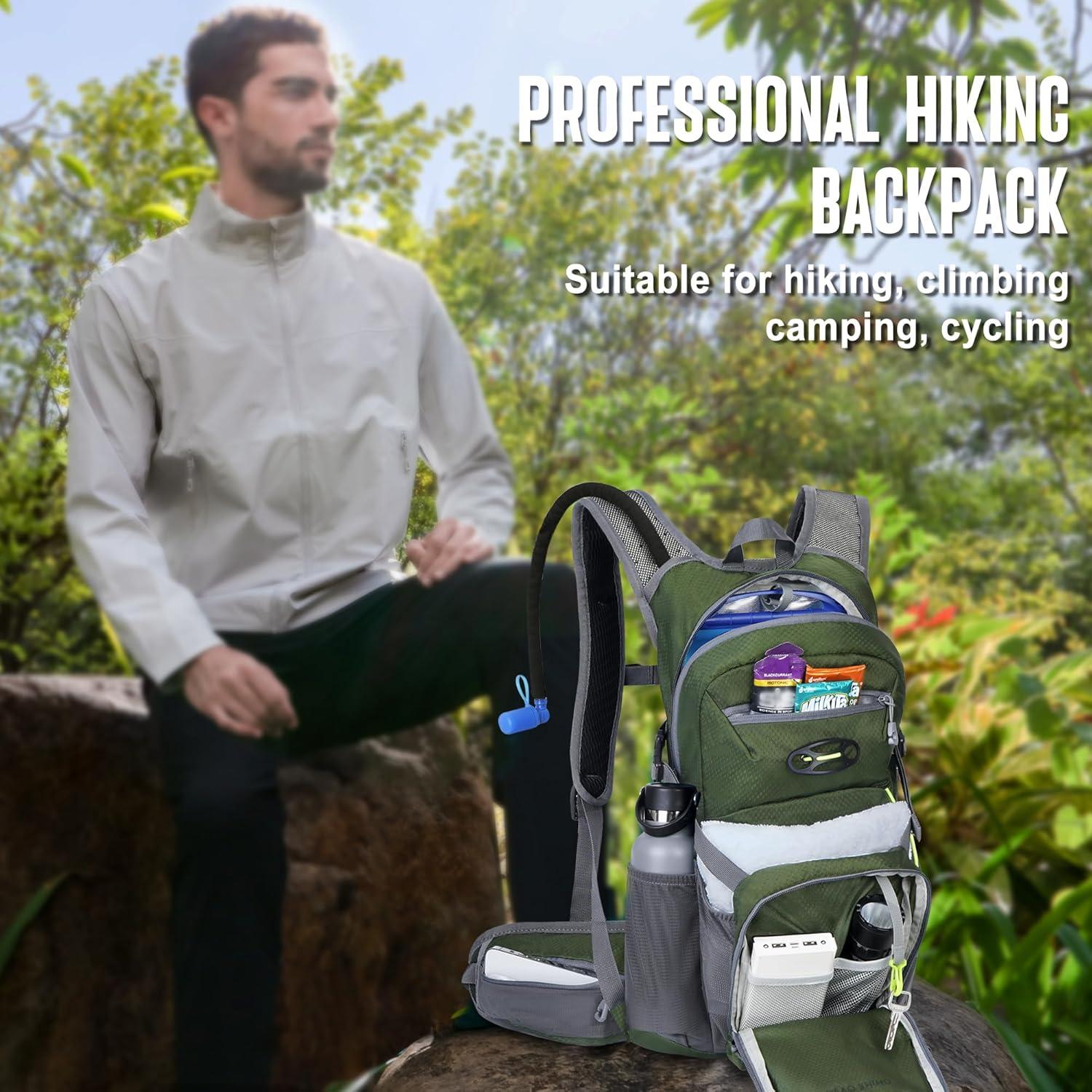 imageN NEVO RHINO Hydration Backpack 18L Multipurpose Hiking Backpack with 3L Water Bladder Water Backpack Insulated Hydration Pack Ideal for Hiking and CyclingArmy Green