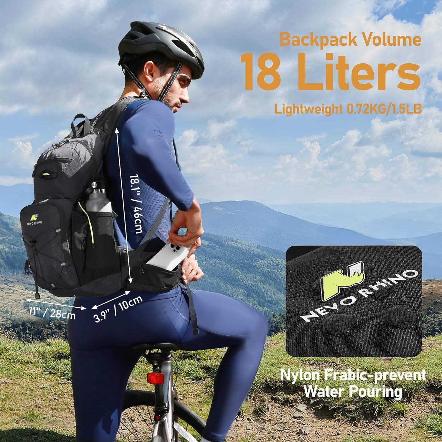 imageN NEVO RHINO Hydration Backpack 18L Multipurpose Hiking Backpack with 3L Water Bladder Water Backpack Insulated Hydration Pack Ideal for Hiking and CyclingBlack