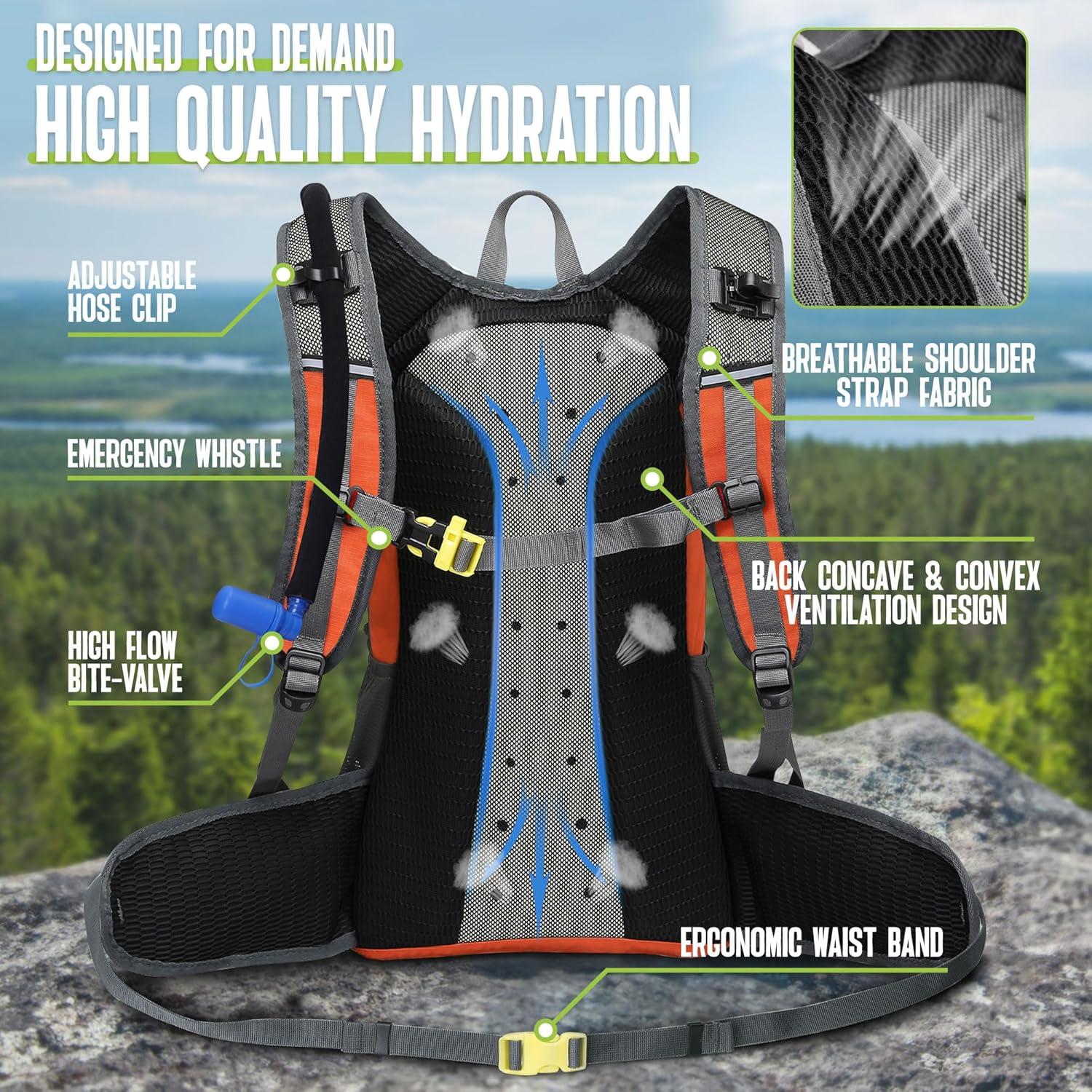 imageN NEVO RHINO Hydration Backpack 18L Multipurpose Hiking Backpack with 3L Water Bladder Water Backpack Insulated Hydration Pack Ideal for Hiking and CyclingOrange