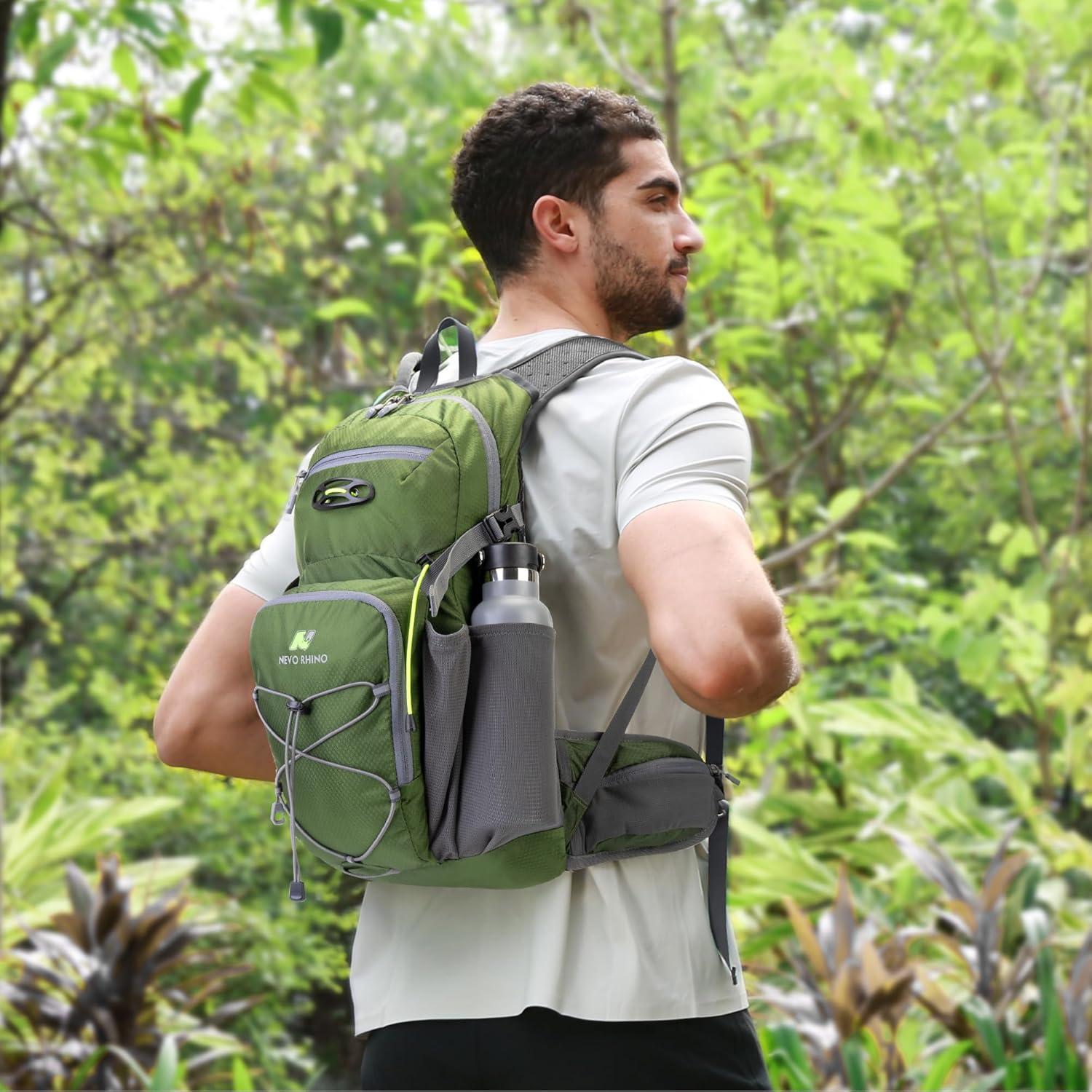 imageN NEVO RHINO Hydration Backpack 18L Multipurpose Hiking Backpack with 3L Water Bladder Water Backpack Insulated Hydration Pack Ideal for Hiking and CyclingArmy Green
