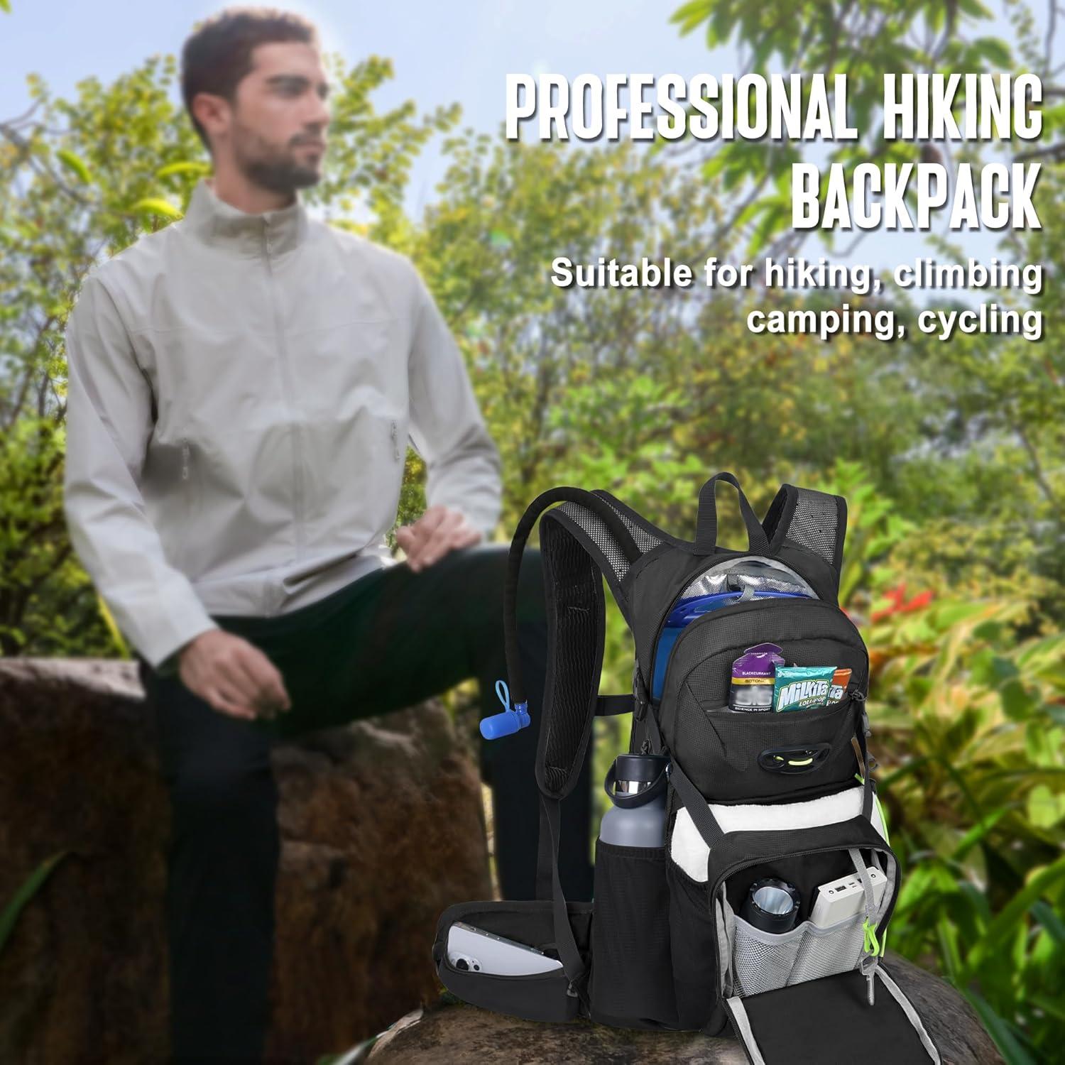 imageN NEVO RHINO Hydration Backpack 18L Multipurpose Hiking Backpack with 3L Water Bladder Water Backpack Insulated Hydration Pack Ideal for Hiking and CyclingBlack