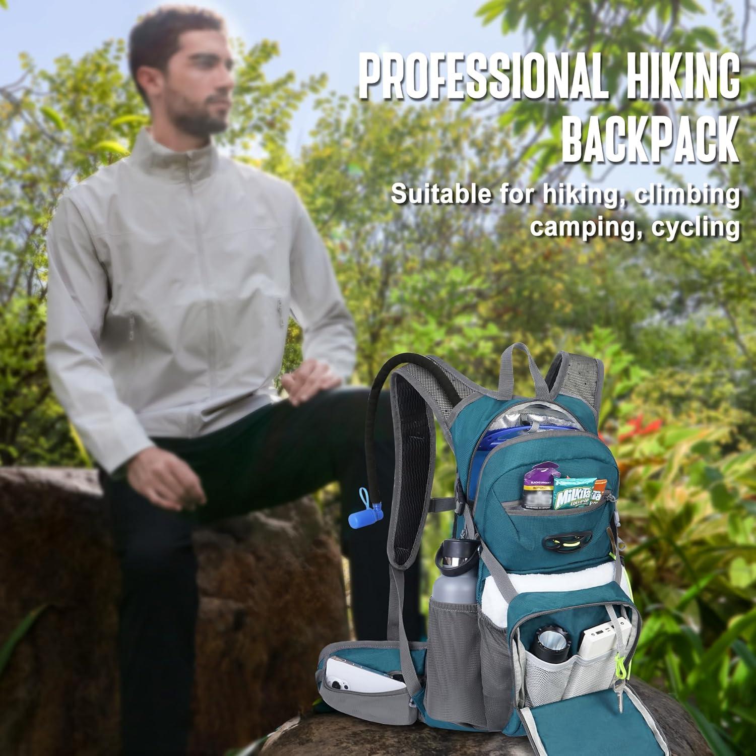 imageN NEVO RHINO Hydration Backpack 18L Multipurpose Hiking Backpack with 3L Water Bladder Water Backpack Insulated Hydration Pack Ideal for Hiking and CyclingLake Blue