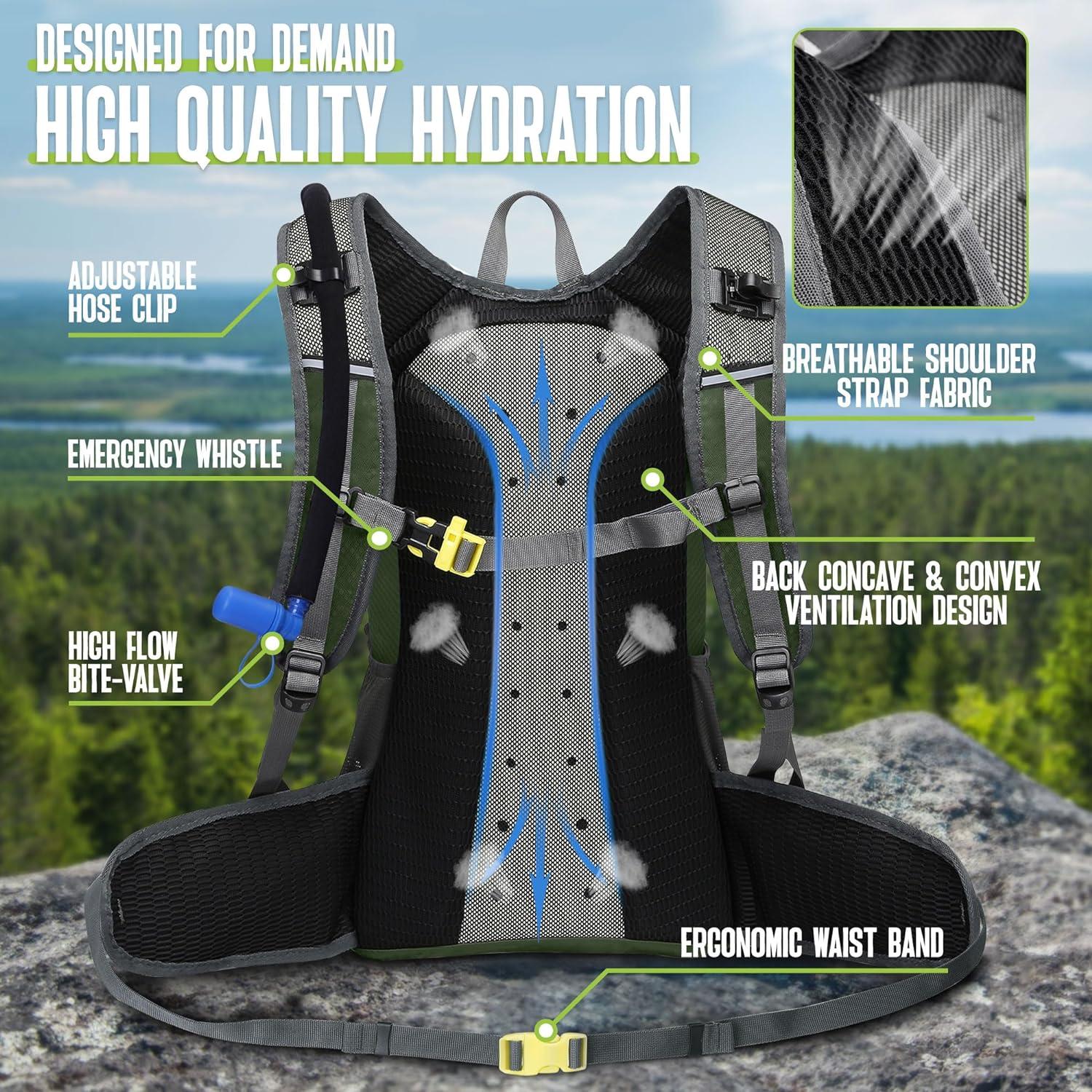 imageN NEVO RHINO Hydration Backpack 18L Multipurpose Hiking Backpack with 3L Water Bladder Water Backpack Insulated Hydration Pack Ideal for Hiking and CyclingArmy Green