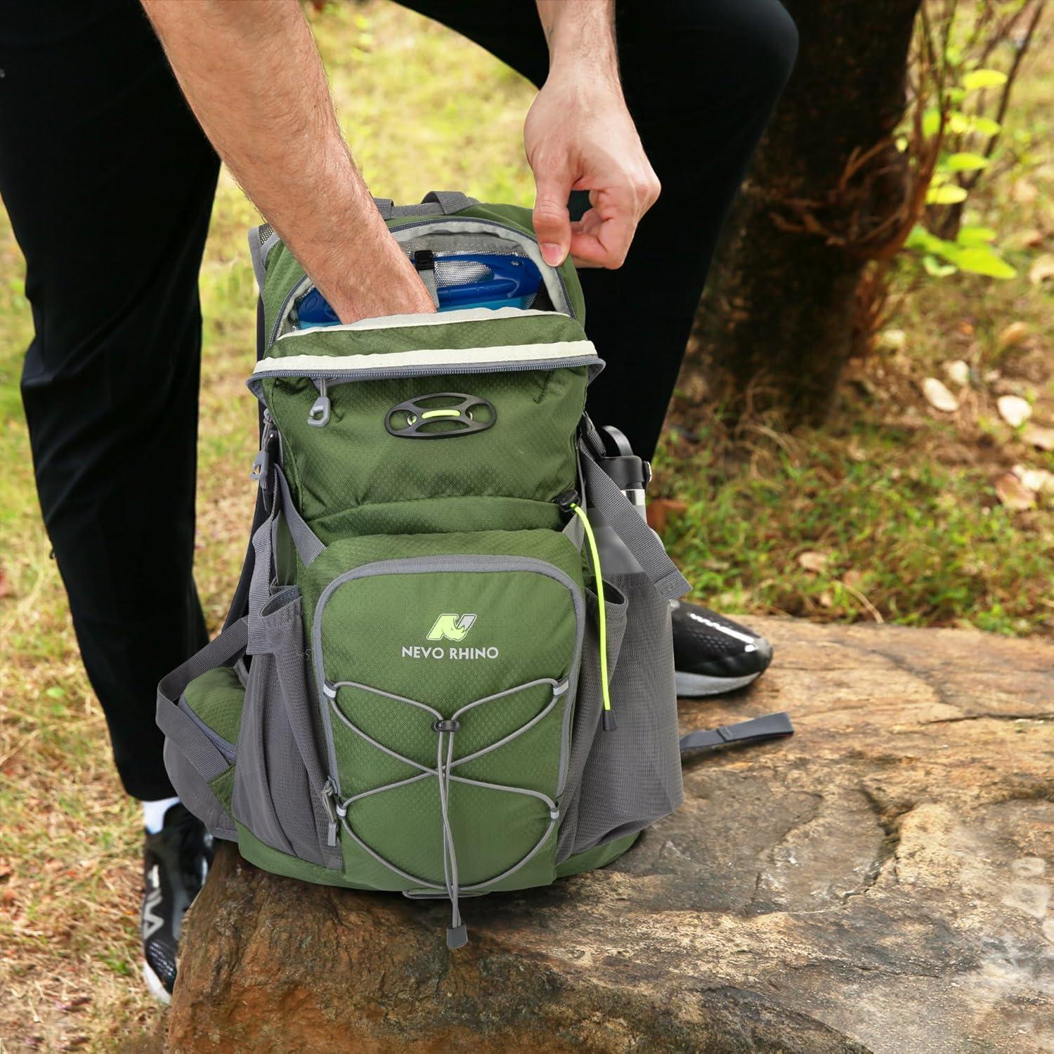 imageN NEVO RHINO Hydration Backpack 18L Multipurpose Hiking Backpack with 3L Water Bladder Water Backpack Insulated Hydration Pack Ideal for Hiking and CyclingArmy Green