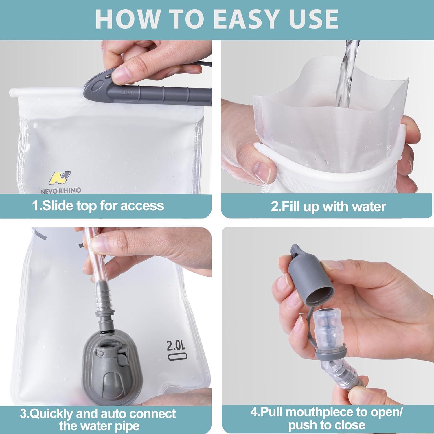 imageN NEVO RHINO Hydration Bladder 2L3LWater Reservoir for Hiking Backpack Leak Proof Water Storage BladderBPAFree Water Pouch Hydration Pack for Camping Cycling Running2Lwith clean kit