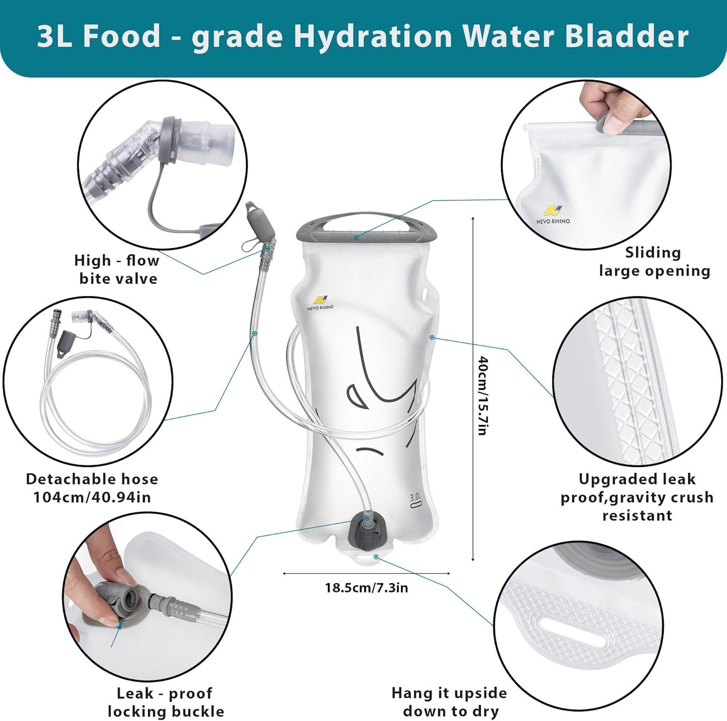 imageN NEVO RHINO Hydration Bladder 2L3LWater Reservoir for Hiking Backpack Leak Proof Water Storage BladderBPAFree Water Pouch Hydration Pack for Camping Cycling Running3Lwith clean kit
