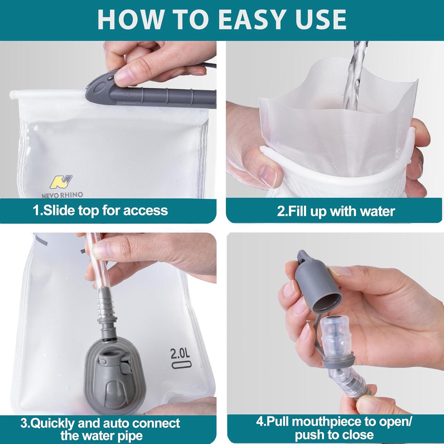 imageN NEVO RHINO Hydration Bladder 2L3LWater Reservoir for Hiking Backpack Leak Proof Water Storage BladderBPAFree Water Pouch Hydration Pack for Camping Cycling Running3Lwith clean kit
