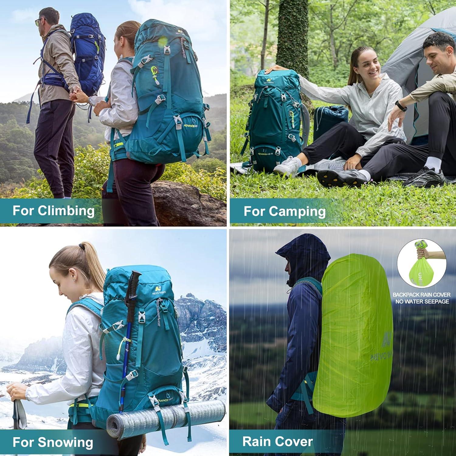 imageN NEVO RHINO Internal Frame Hiking Backpack 5060657080L Mountain Climbing Camping Backpack Daypack Waterproof Rain Cover01 Green