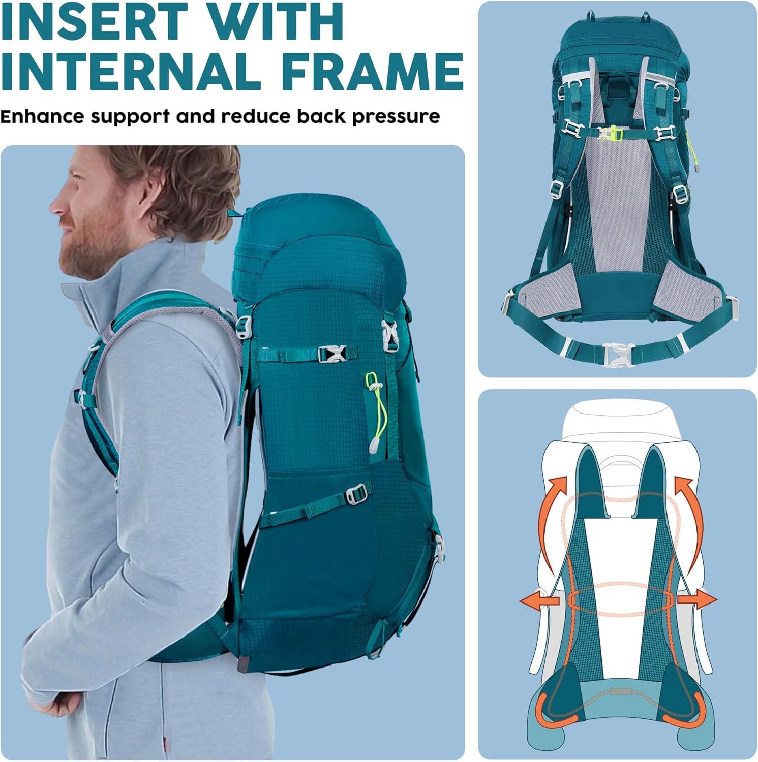 imageN NEVO RHINO Internal Frame Hiking Backpack 5060657080L Mountain Climbing Camping Backpack Daypack Waterproof Rain Cover01 Green