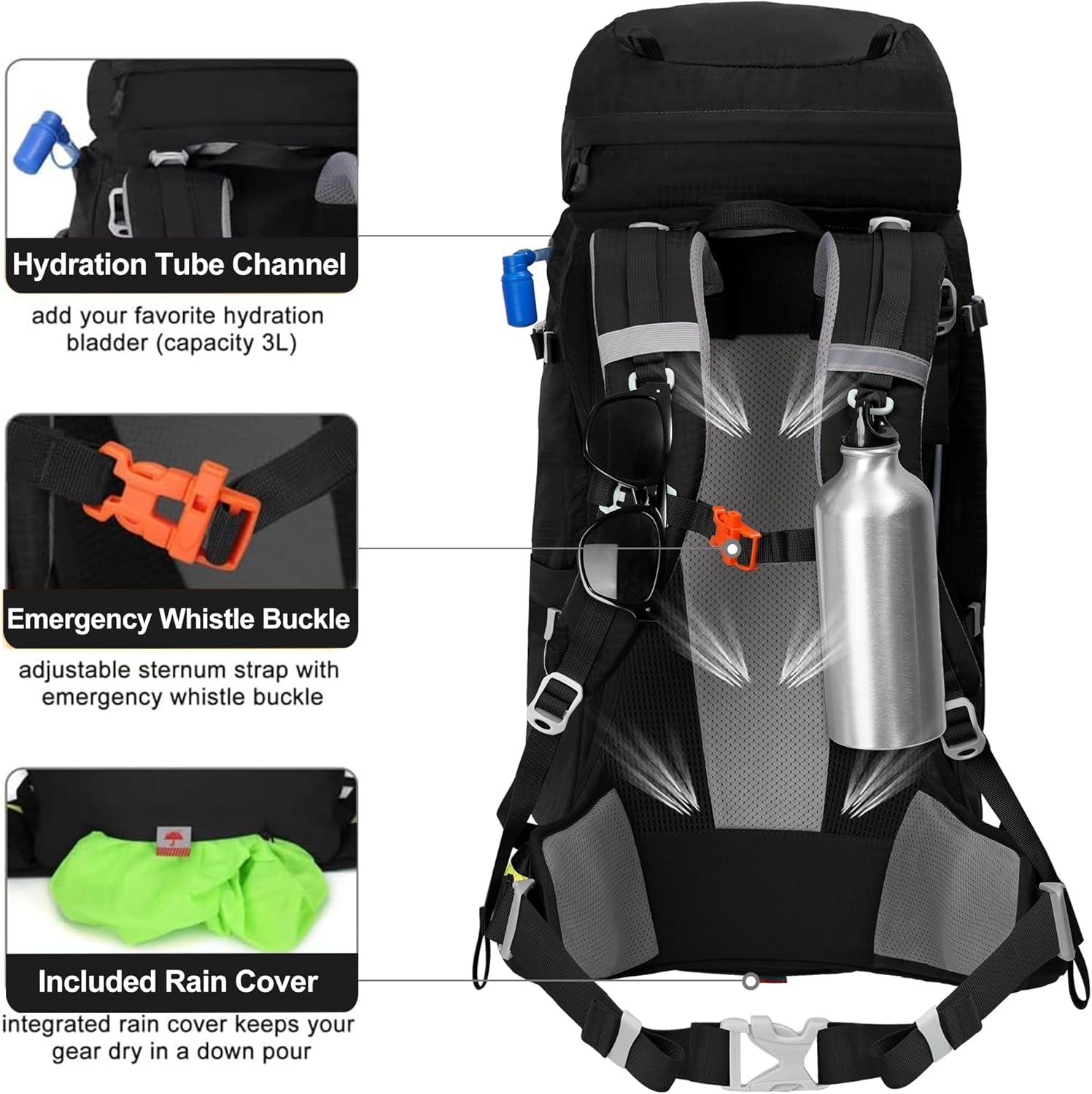 imageN NEVO RHINO Internal Frame Hiking Backpack 5060657080L Mountain Climbing Camping Backpack Daypack Waterproof Rain Cover02 Black