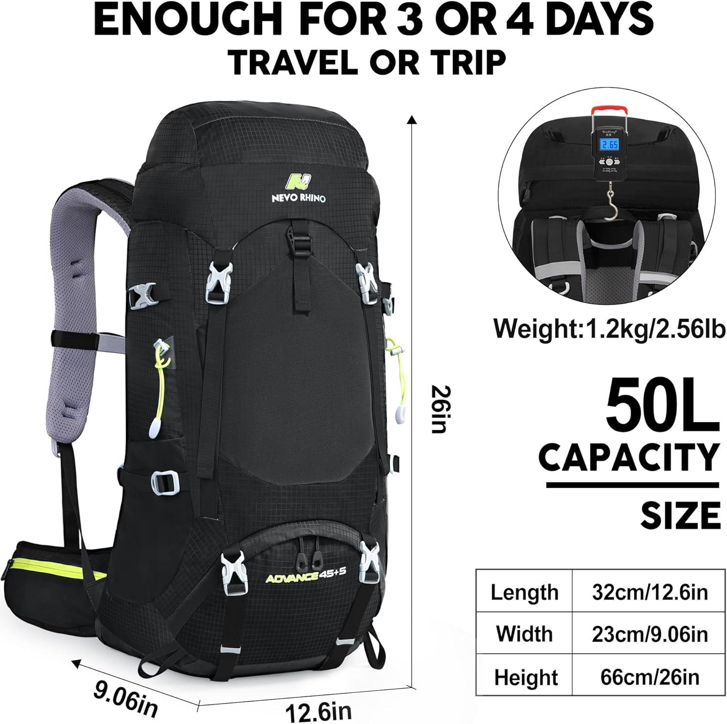 imageN NEVO RHINO Internal Frame Hiking Backpack 5060657080L Mountain Climbing Camping Backpack Daypack Waterproof Rain Cover02 Black