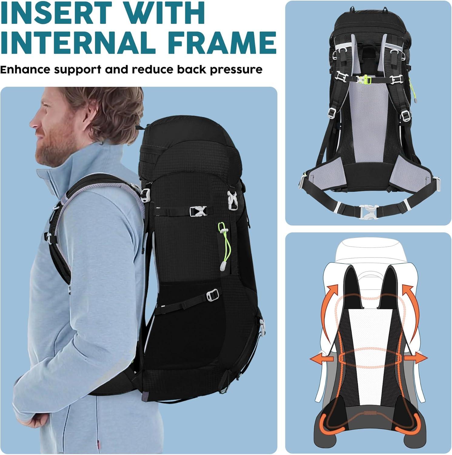 imageN NEVO RHINO Internal Frame Hiking Backpack 5060657080L Mountain Climbing Camping Backpack Daypack Waterproof Rain Cover02 Black