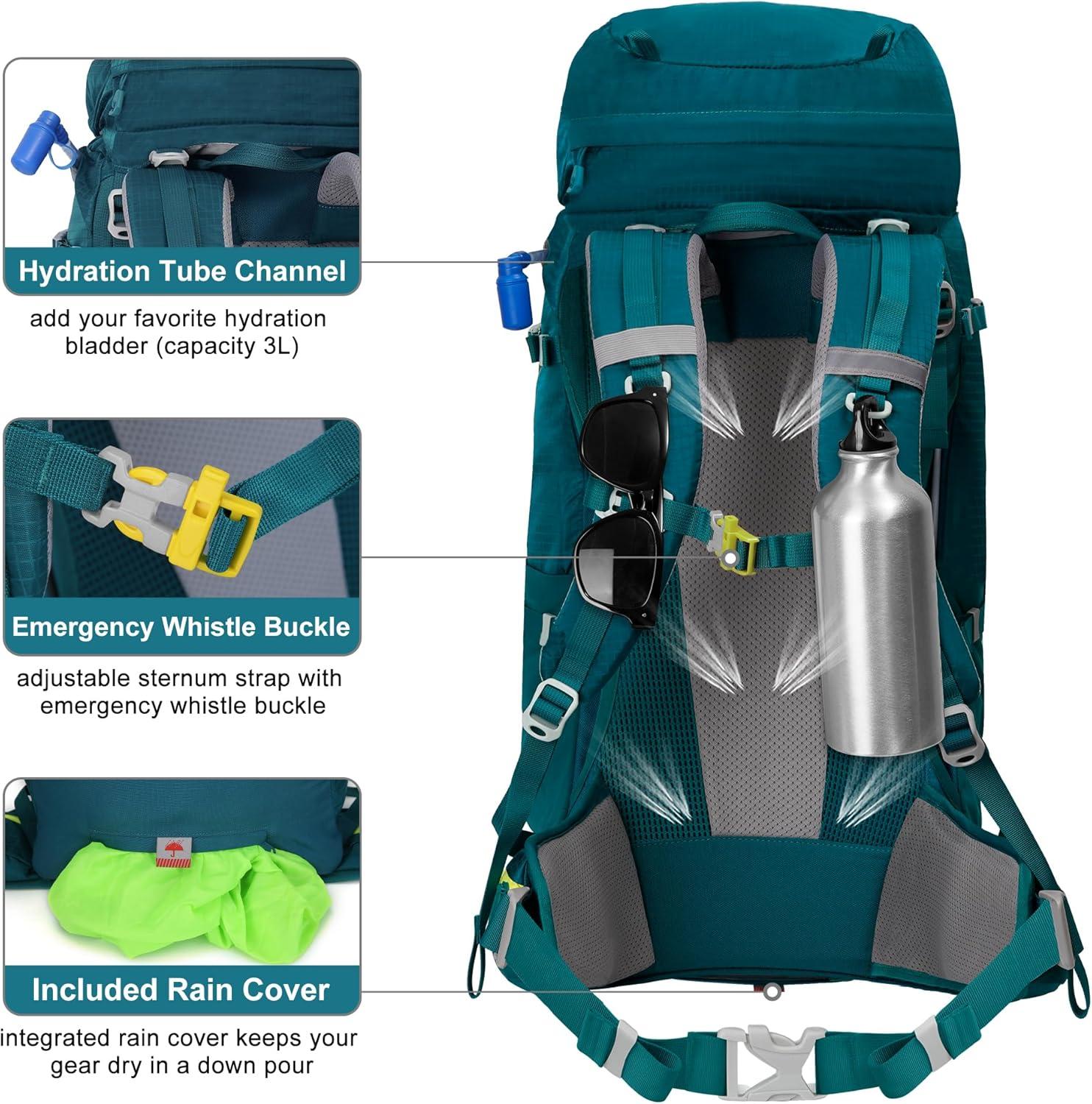 imageN NEVO RHINO Internal Frame Hiking Backpack 5060657080L Mountain Climbing Camping Backpack Daypack Waterproof Rain Cover09 Green
