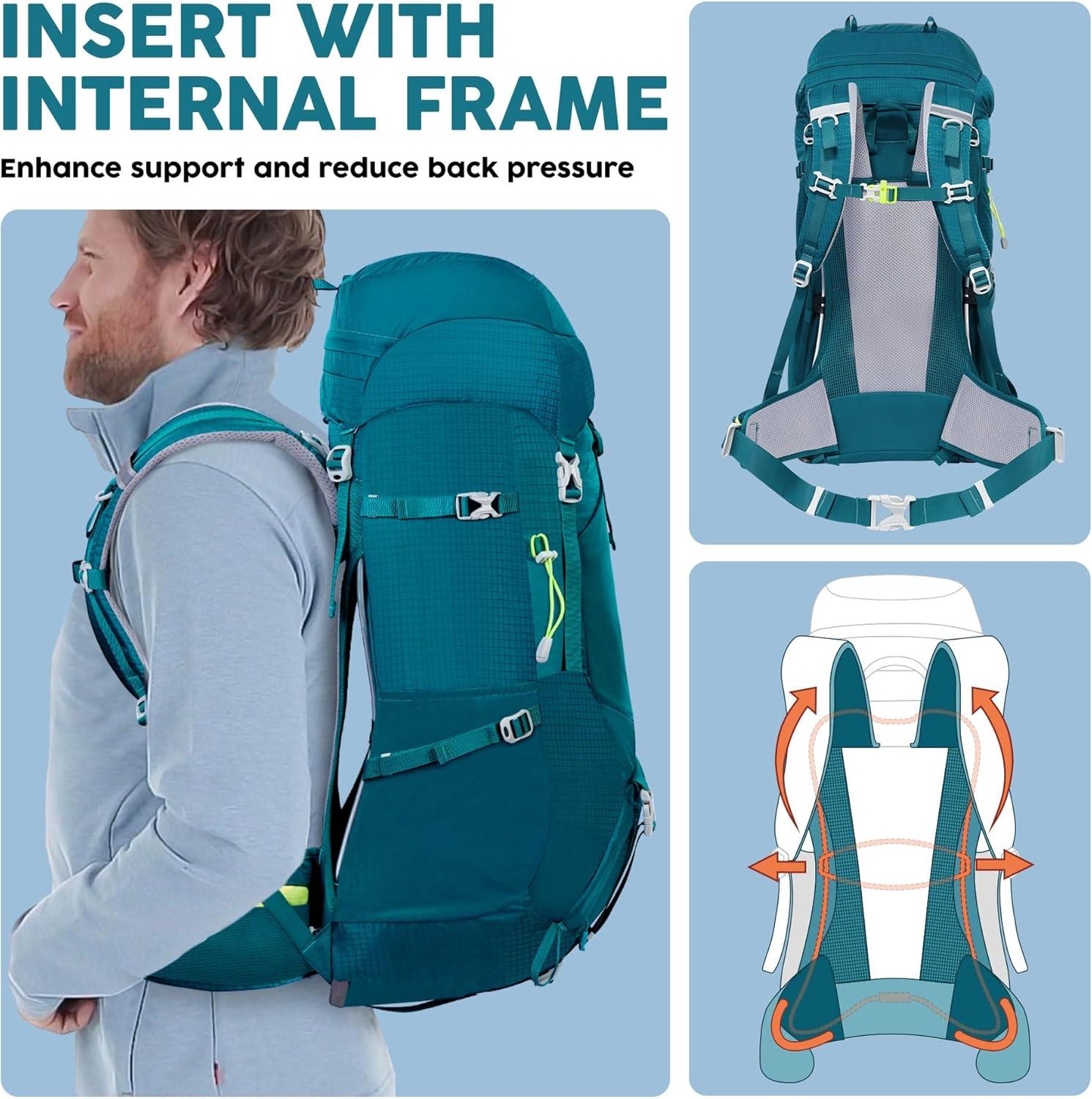 imageN NEVO RHINO Internal Frame Hiking Backpack 5060657080L Mountain Climbing Camping Backpack Daypack Waterproof Rain Cover09 Green