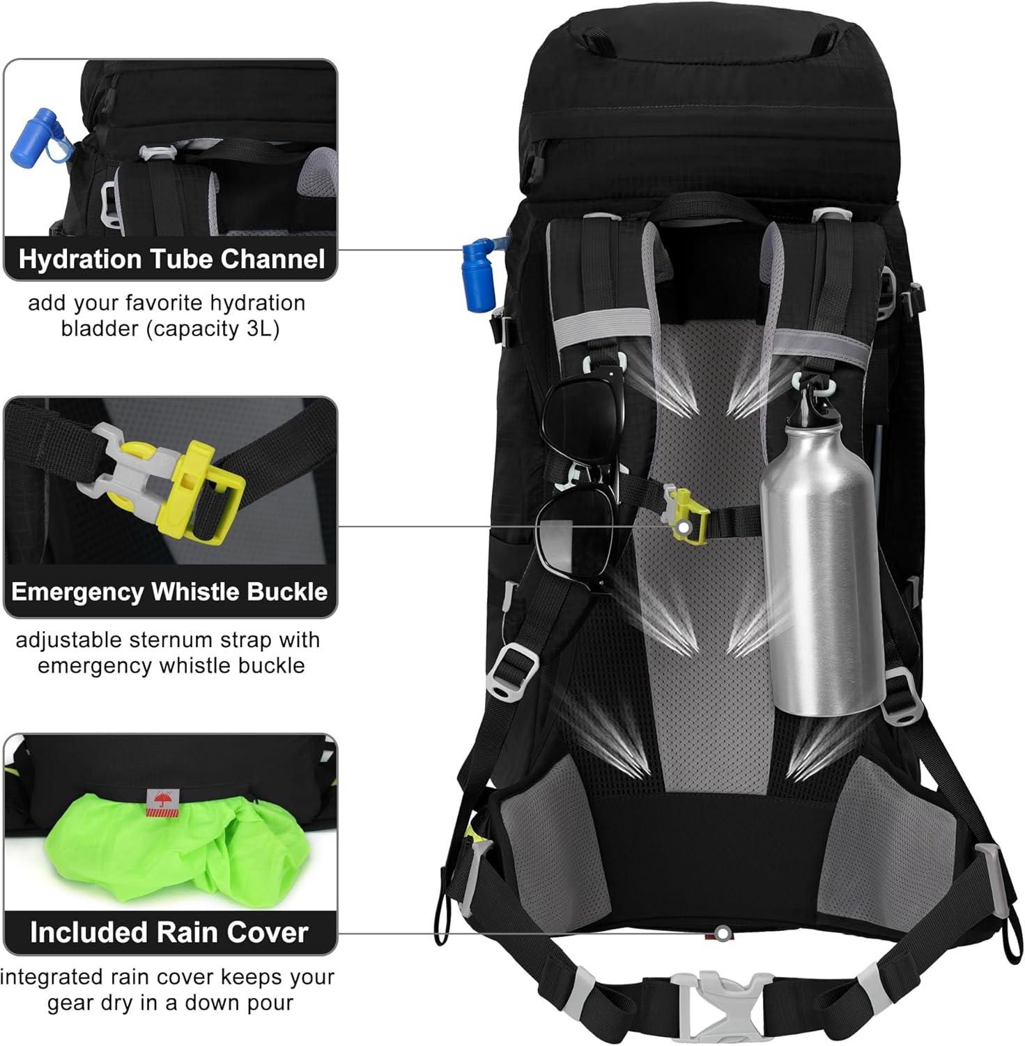imageN NEVO RHINO Internal Frame Hiking Backpack 5060657080L Mountain Climbing Camping Backpack Daypack Waterproof Rain Cover10 Black