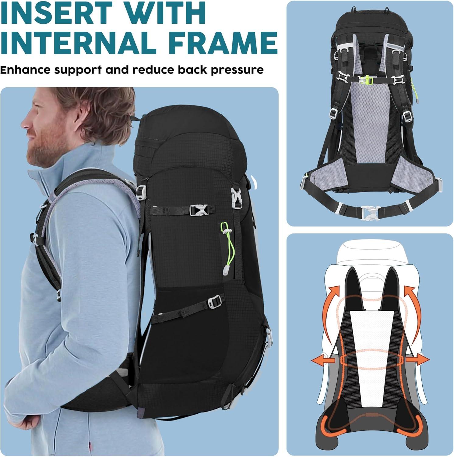 imageN NEVO RHINO Internal Frame Hiking Backpack 5060657080L Mountain Climbing Camping Backpack Daypack Waterproof Rain Cover10 Black