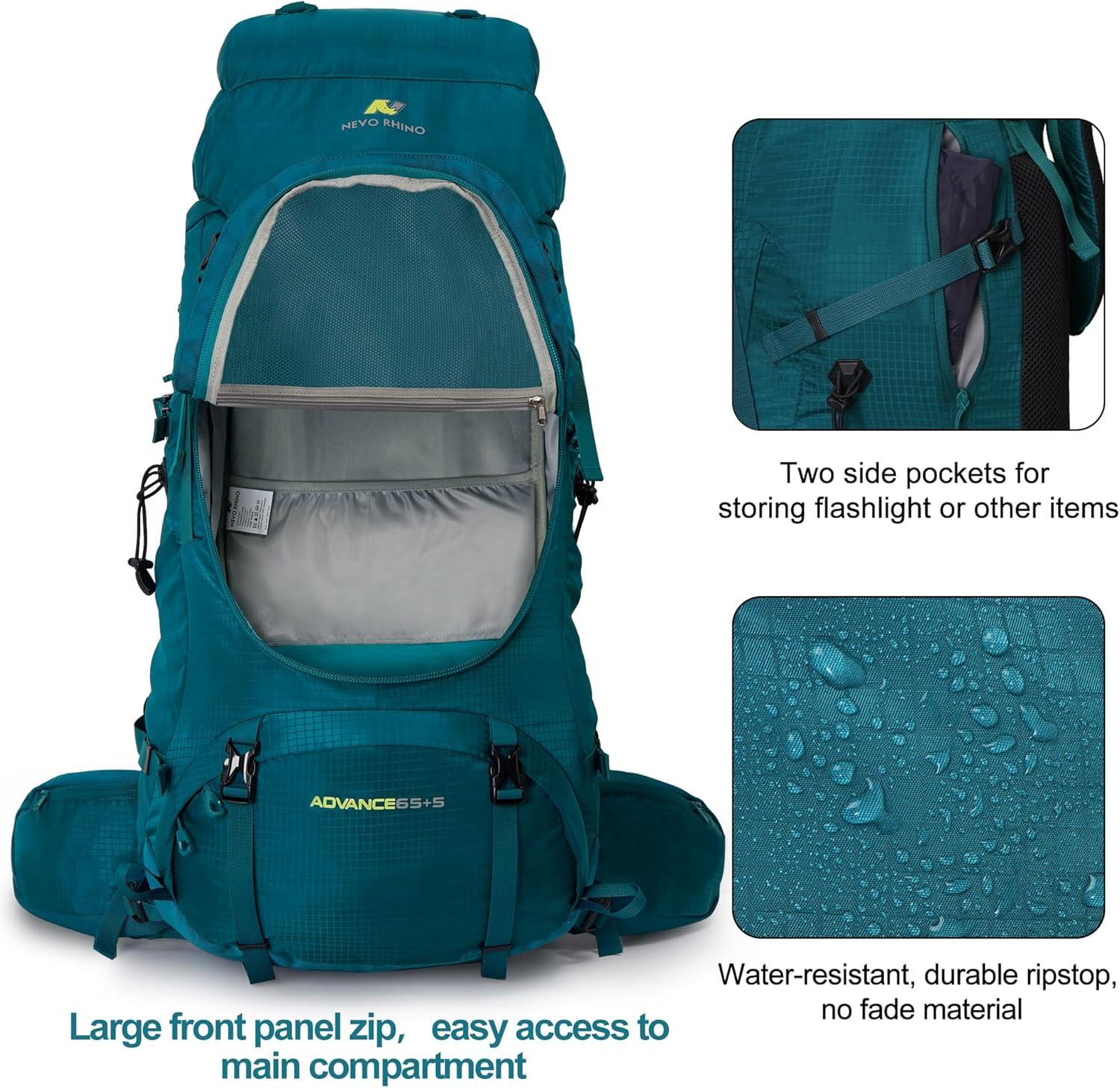 imageN NEVO RHINO Internal Frame Hiking Backpack 5060657080L Mountain Climbing Camping Backpack Daypack Waterproof Rain Cover15 Green