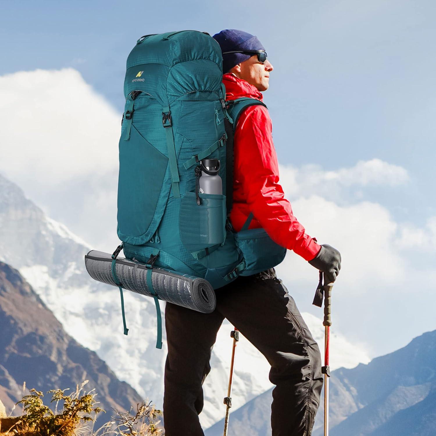 imageN NEVO RHINO Internal Frame Hiking Backpack 5060657080L Mountain Climbing Camping Backpack Daypack Waterproof Rain Cover15 Green