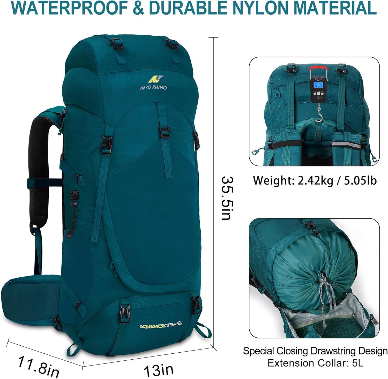 imageN NEVO RHINO Internal Frame Hiking Backpack 5060657080L Mountain Climbing Camping Backpack Daypack Waterproof Rain Cover20 Green
