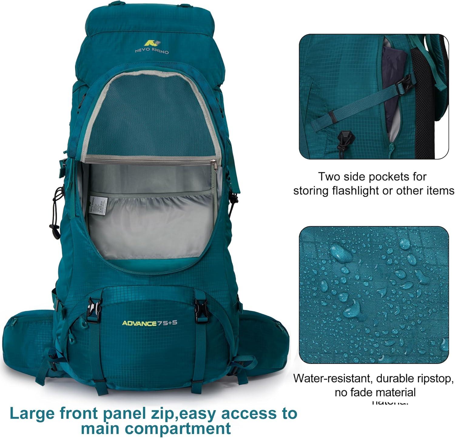 imageN NEVO RHINO Internal Frame Hiking Backpack 5060657080L Mountain Climbing Camping Backpack Daypack Waterproof Rain Cover20 Green