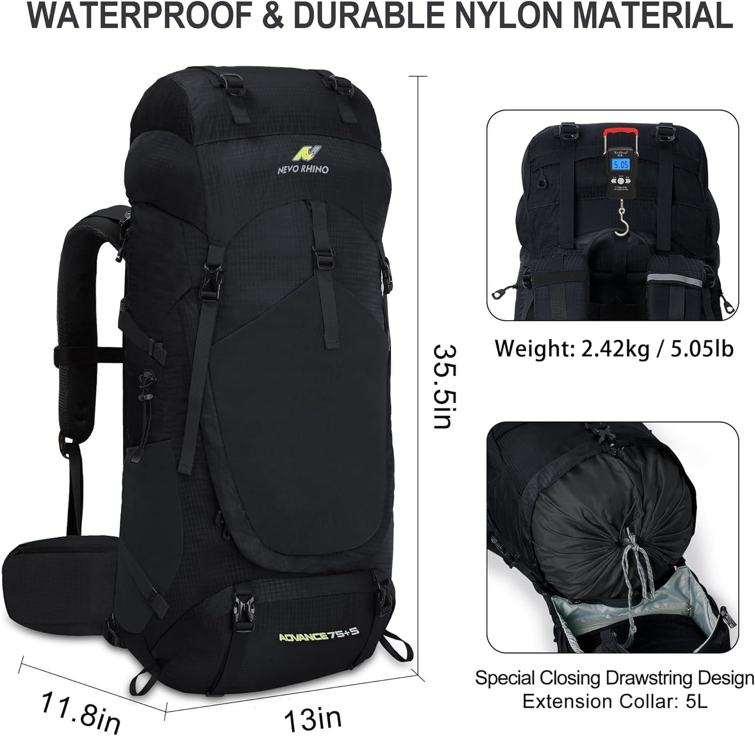 imageN NEVO RHINO Internal Frame Hiking Backpack 5060657080L Mountain Climbing Camping Backpack Daypack Waterproof Rain Cover21 Black