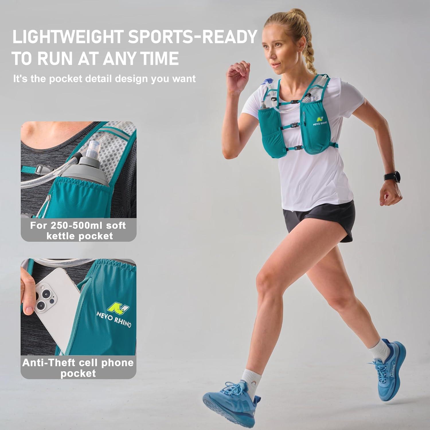 imageN NEVO RHINO Running Hydration Vest for Women 15L Water Bladder Backpack 5L Small Lightweight Breathable Hydration Vest for Hiking Trail Running Cycling Marathon for WomenGreen