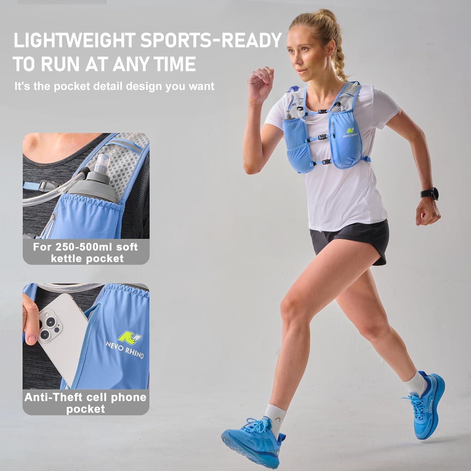 imageN NEVO RHINO Running Hydration Vest for Women 15L Water Bladder Backpack 5L Small Lightweight Breathable Hydration Vest for Hiking Trail Running Cycling Marathon for WomenBlue