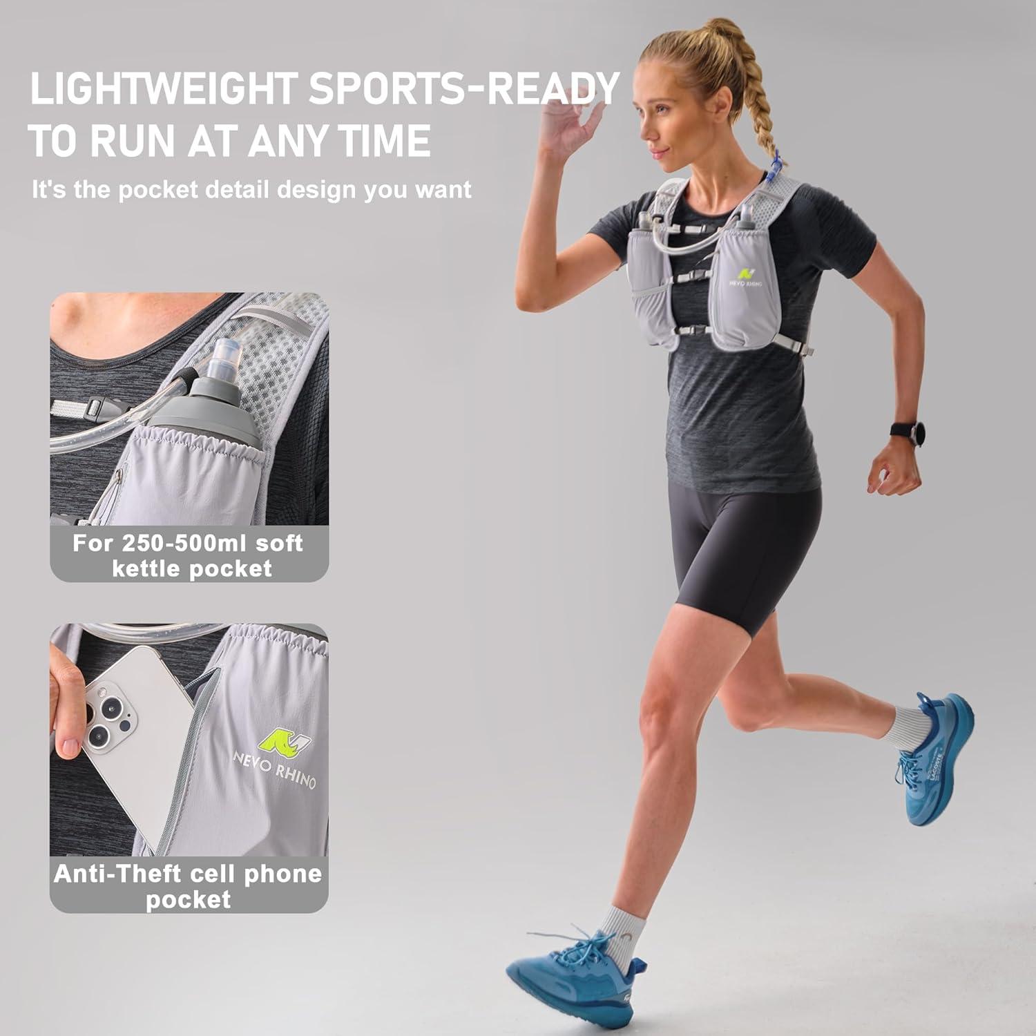 imageN NEVO RHINO Running Hydration Vest for Women 15L Water Bladder Backpack 5L Small Lightweight Breathable Hydration Vest for Hiking Trail Running Cycling Marathon for WomenGrey