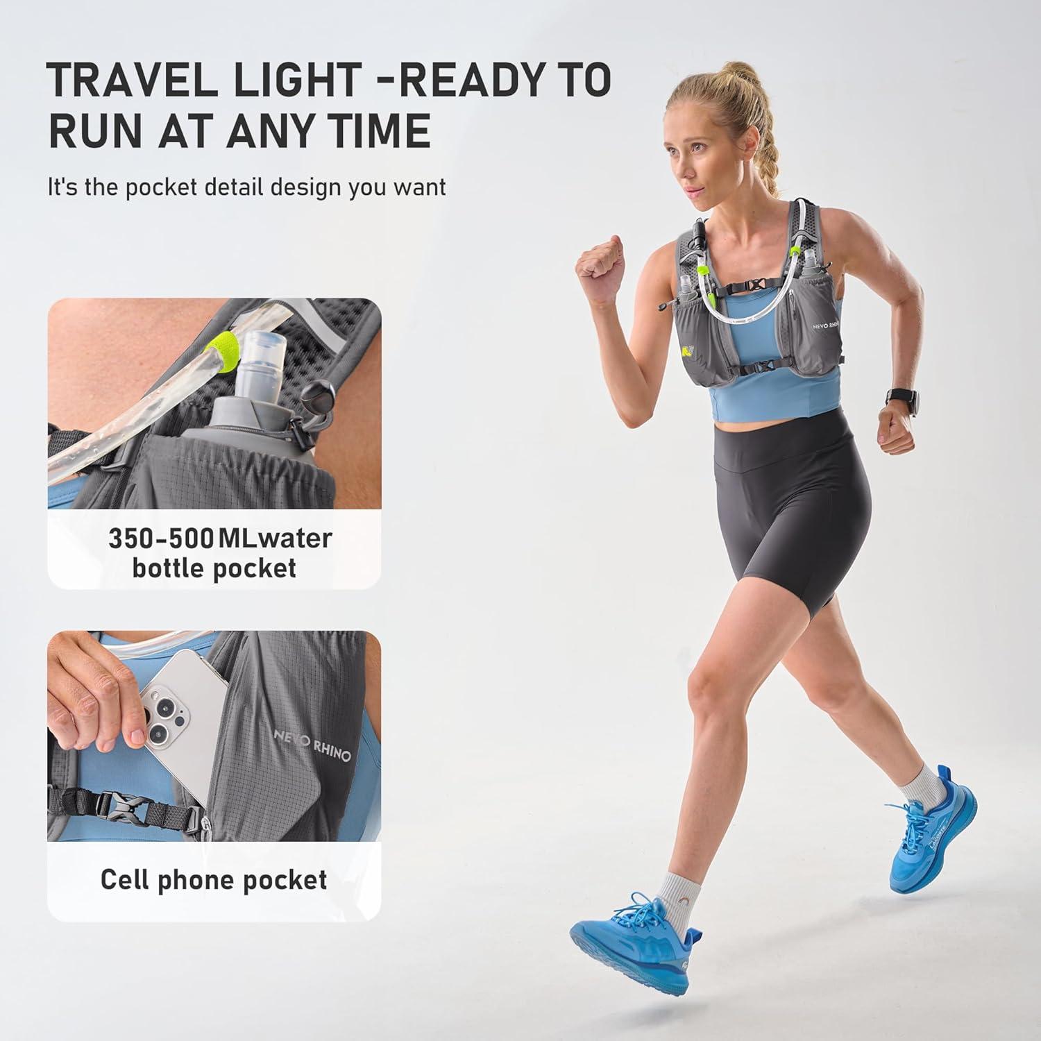 imageN NEVO RHINO Running Vest Lightweight Hydration Vest Insulated Water Backpack with 15L Water Bladder for Hiking Trail RunningMarathonsCyclingDark Gray