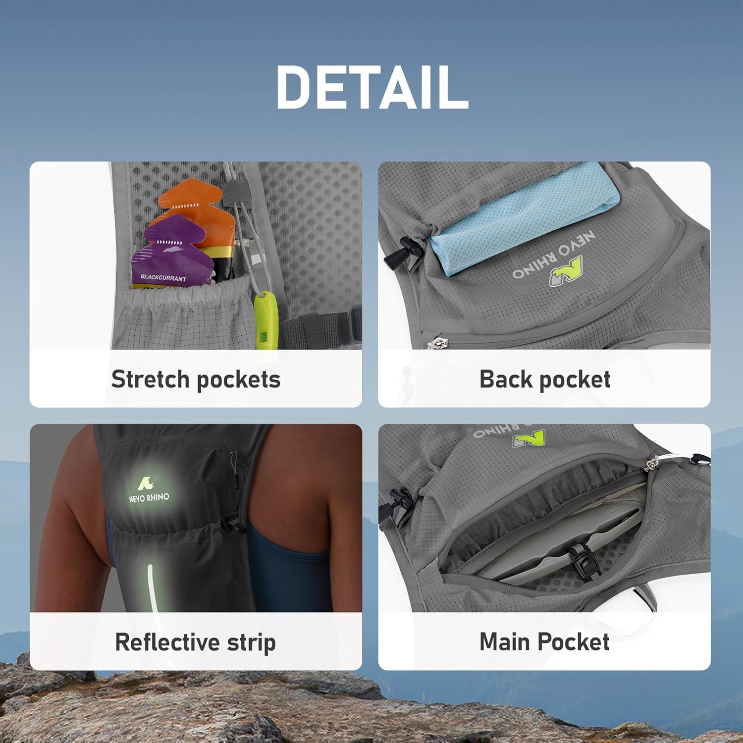 imageN NEVO RHINO Running Vest Lightweight Hydration Vest Insulated Water Backpack with 15L Water Bladder for Hiking Trail RunningMarathonsCyclingDark Gray