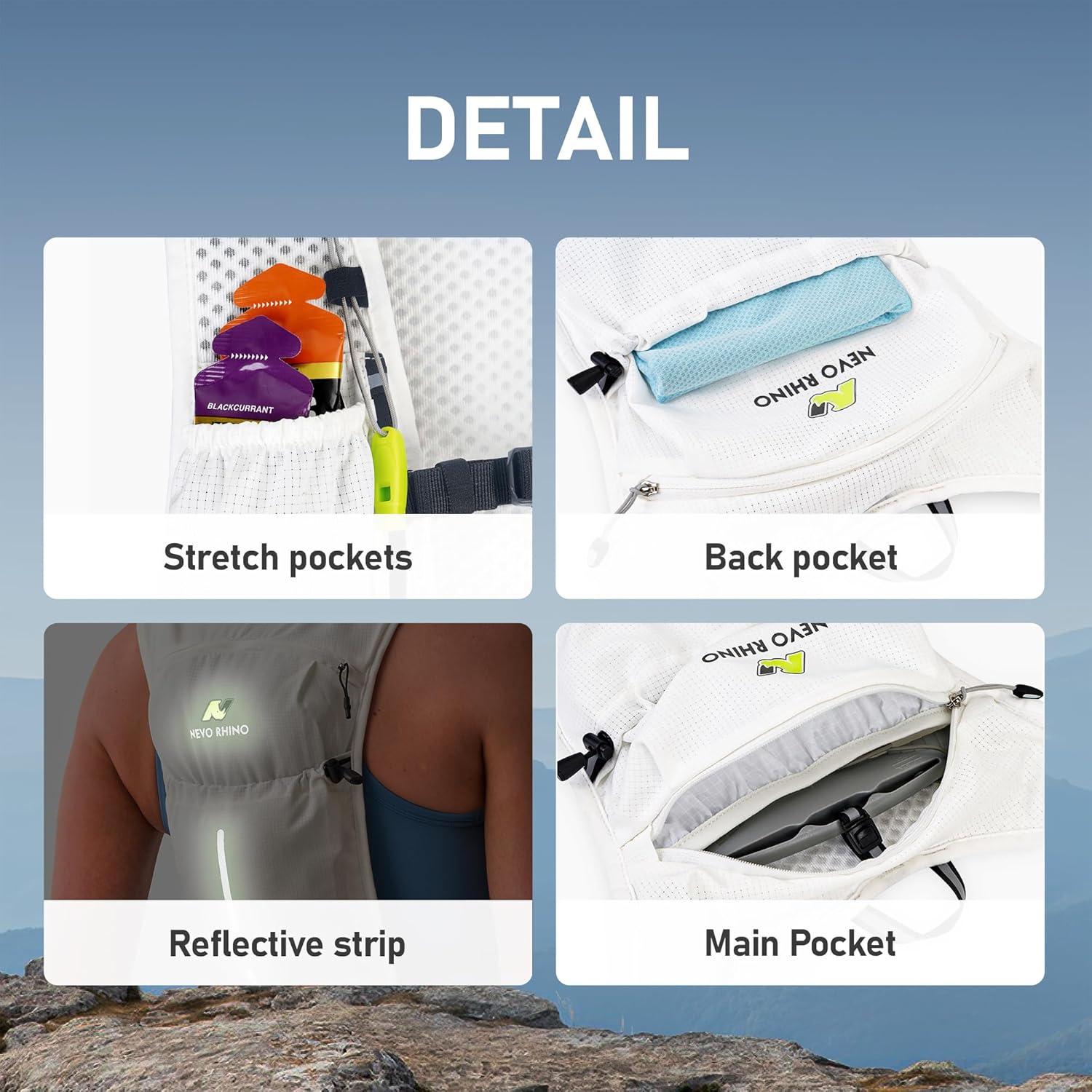 imageN NEVO RHINO Running Vest Lightweight Hydration Vest Insulated Water Backpack with 15L Water Bladder for Hiking Trail RunningMarathonsCyclingWhite