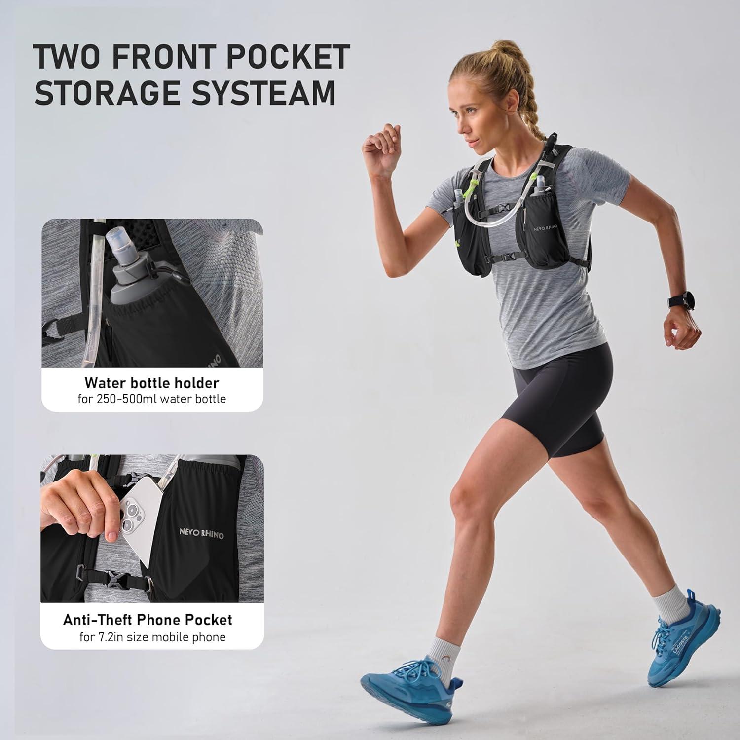 imageN NEVO RHINO Running VestHydration Vest 5L with 15L Water BladderLightweight Hydration Pack Water Backpack for Hiking RaceBlack