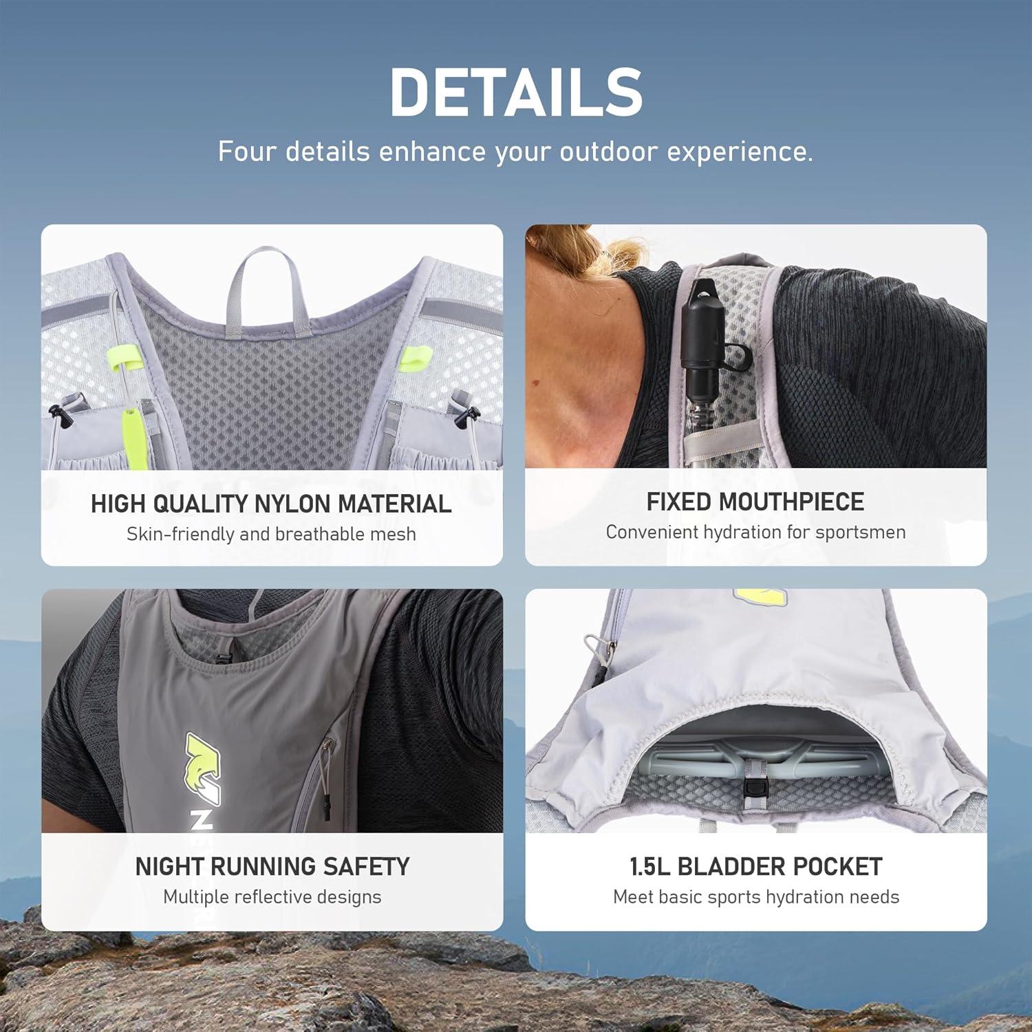 imageN NEVO RHINO Running VestHydration Vest 5L with 15L Water BladderLightweight Hydration Pack Water Backpack for Hiking RaceGray