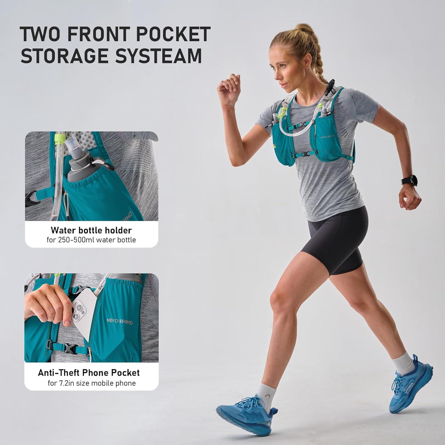 imageN NEVO RHINO Running VestHydration Vest 5L with 15L Water BladderLightweight Hydration Pack Water Backpack for Hiking RaceGreen