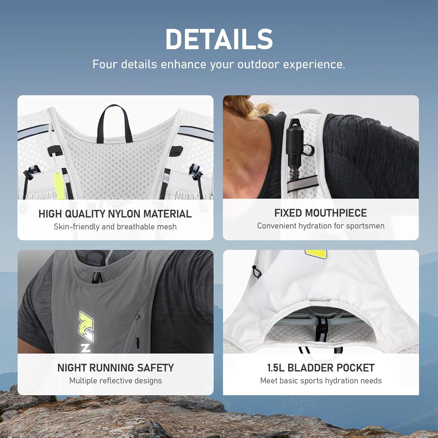 imageN NEVO RHINO Running VestHydration Vest 5L with 15L Water BladderLightweight Hydration Pack Water Backpack for Hiking RaceWhite