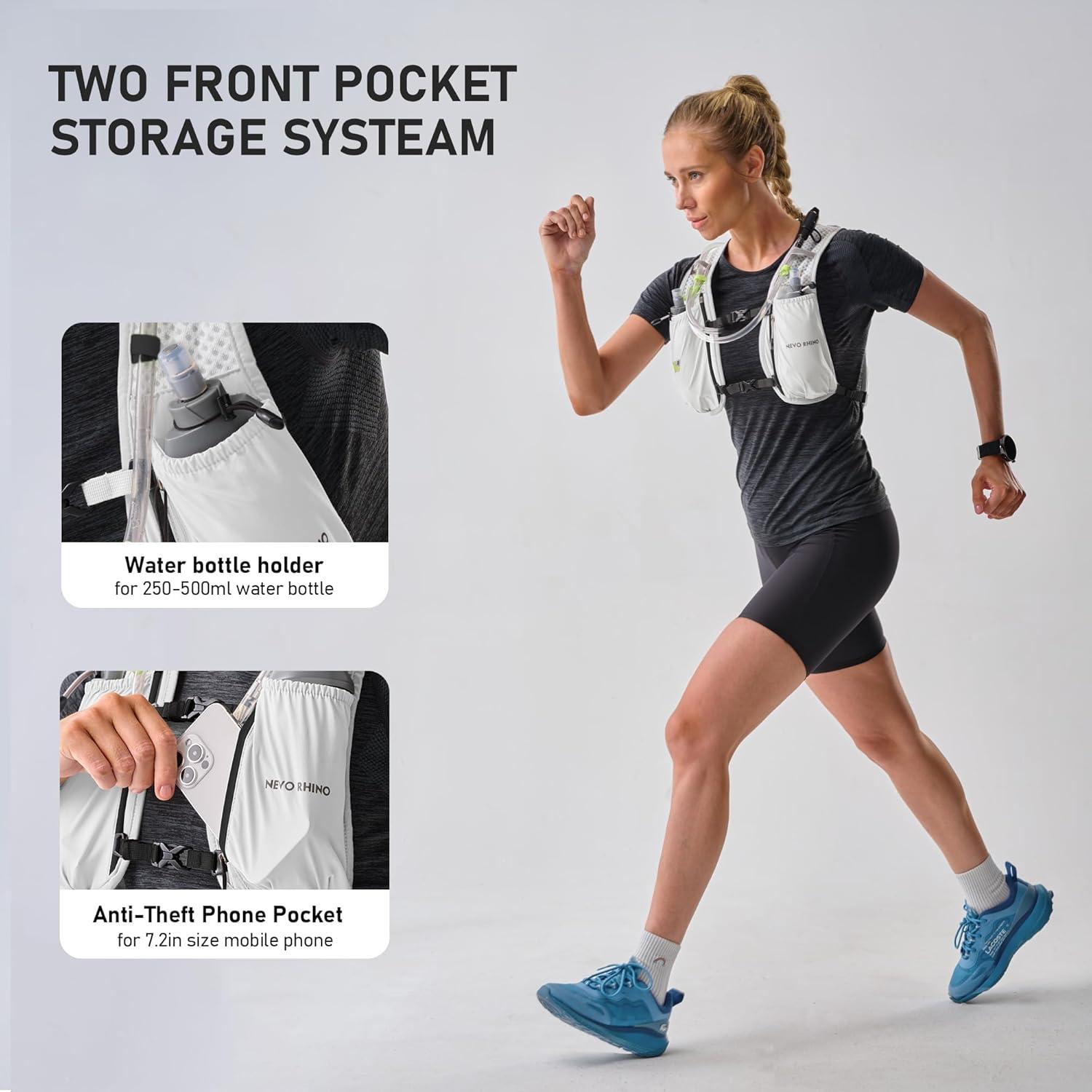 imageN NEVO RHINO Running VestHydration Vest 5L with 15L Water BladderLightweight Hydration Pack Water Backpack for Hiking RaceWhite