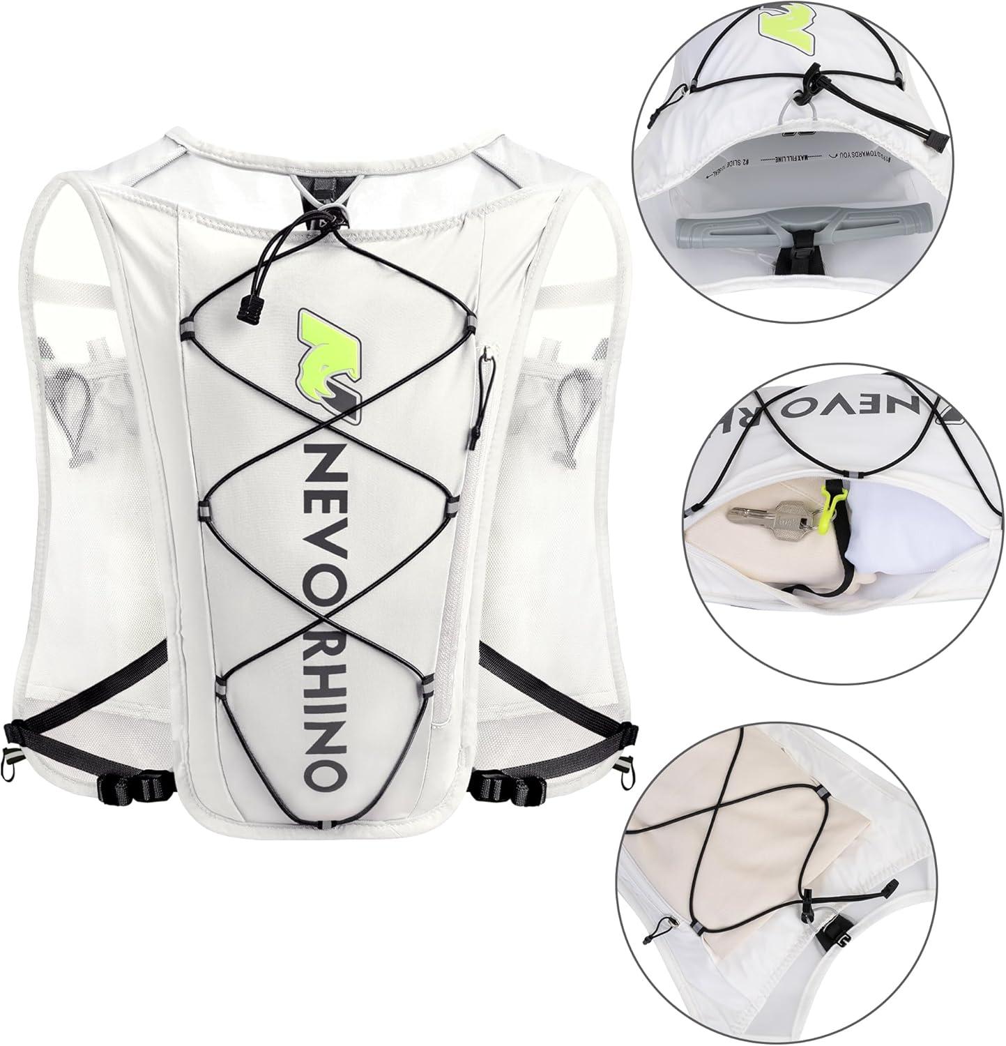imageWaterproof Running Vest 55L Breathable Running Hydration Vest with 15L Water Bladder Water Vest for Hiking Trail Marathon Race Ideal for Women and MenWhite