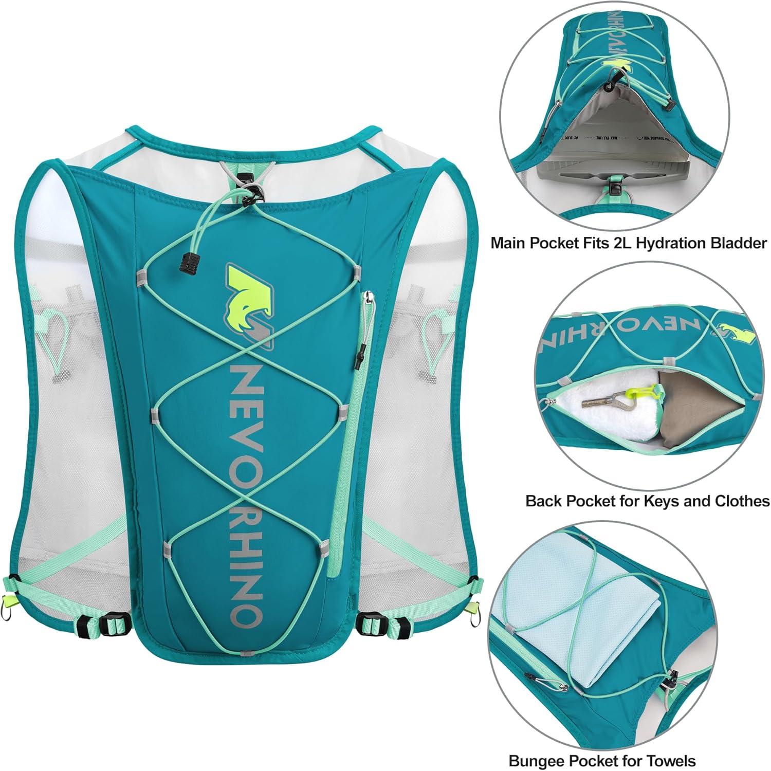 imageWaterproof Running Vest 55L Breathable Running Hydration Vest with 15L Water Bladder Water Vest for Hiking Trail Marathon Race Ideal for Women and MenGreen