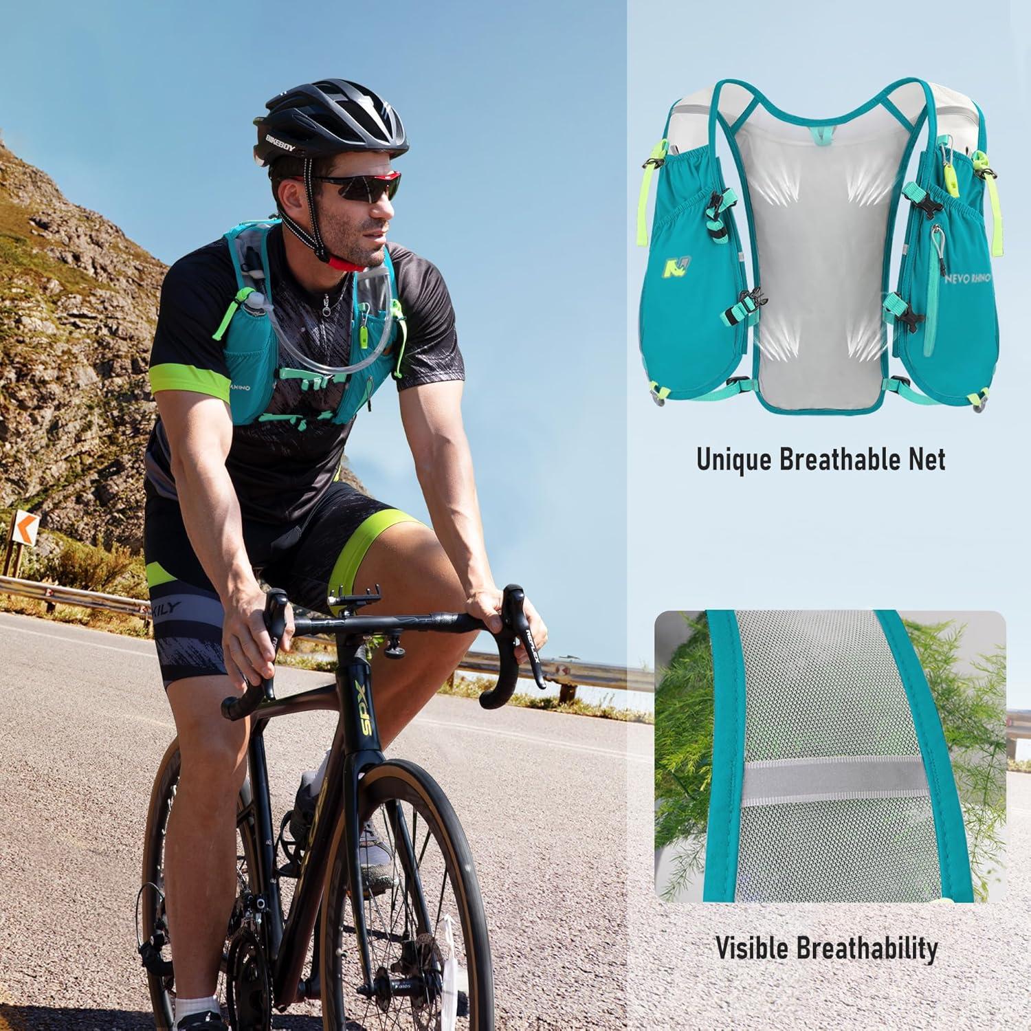 imageWaterproof Running Vest 55L Breathable Running Hydration Vest with 15L Water Bladder Water Vest for Hiking Trail Marathon Race Ideal for Women and MenGreen