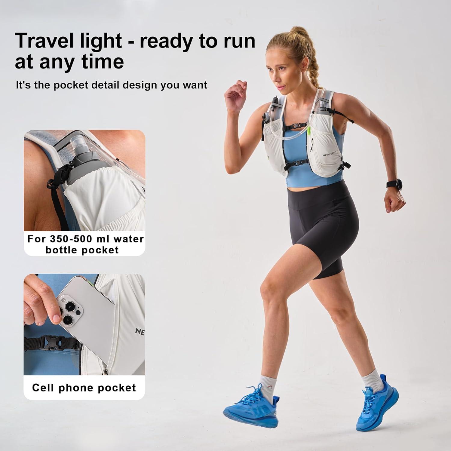 imageWaterproof Running Vest 55L Breathable Running Hydration Vest with 15L Water Bladder Water Vest for Hiking Trail Marathon Race Ideal for Women and MenWhite