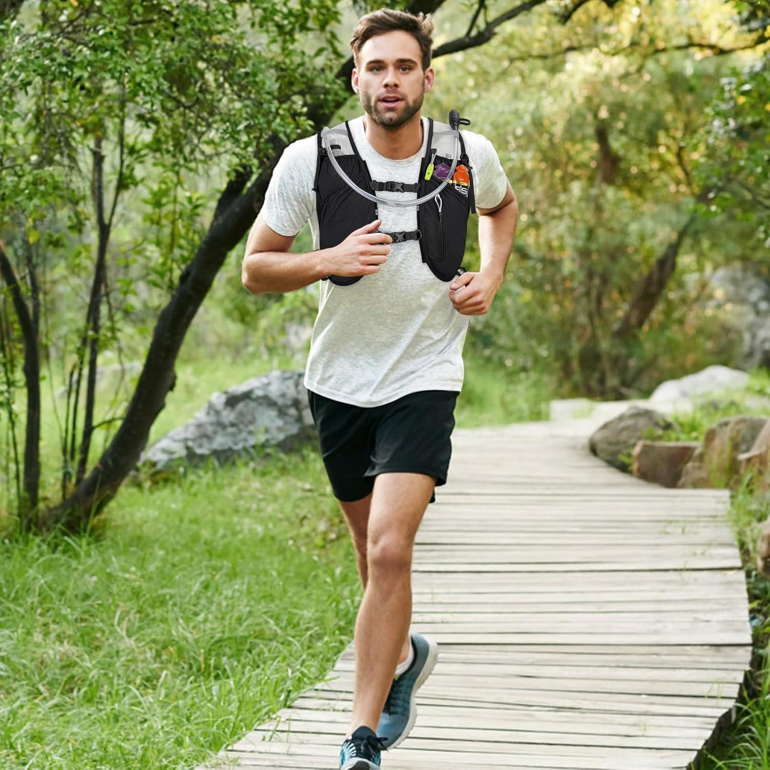 imageWaterproof Running Vest 55L Breathable Running Hydration Vest with 15L Water Bladder Water Vest for Hiking Trail Marathon Race Ideal for Women and MenBlack