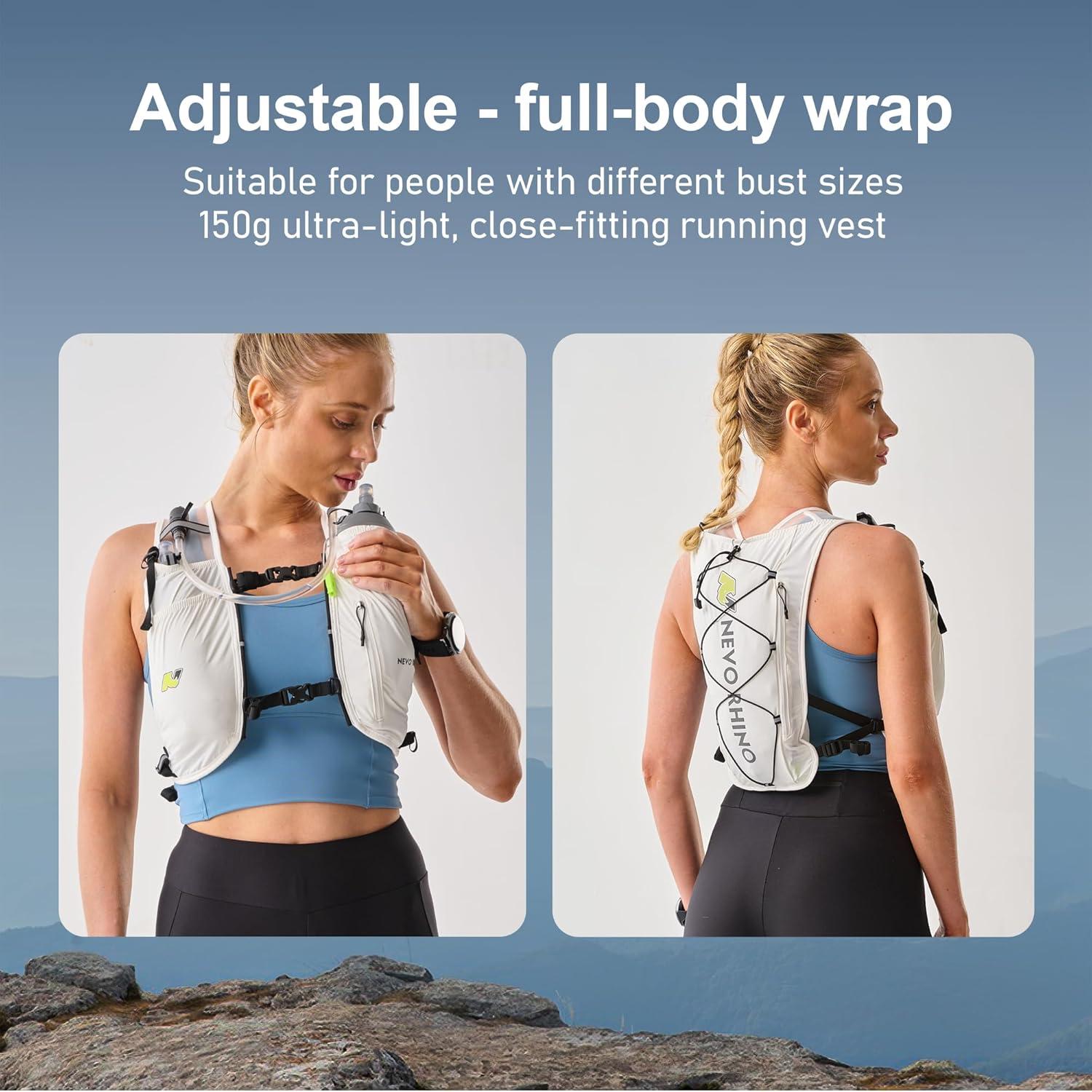 imageWaterproof Running Vest 55L Breathable Running Hydration Vest with 15L Water Bladder Water Vest for Hiking Trail Marathon Race Ideal for Women and MenWhite