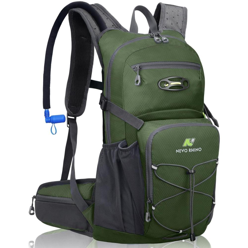 imageN NEVO RHINO Hydration Backpack 18L Multipurpose Hiking Backpack with 3L Water Bladder Water Backpack Insulated Hydration Pack Ideal for Hiking and CyclingArmy Green