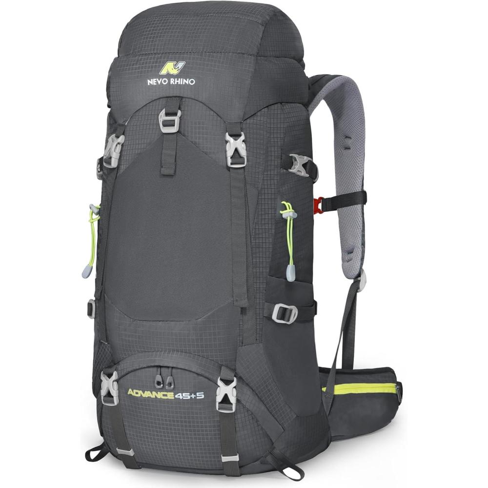 imageN NEVO RHINO Internal Frame Hiking Backpack 5060657080L Mountain Climbing Camping Backpack Daypack Waterproof Rain Cover07 Grey