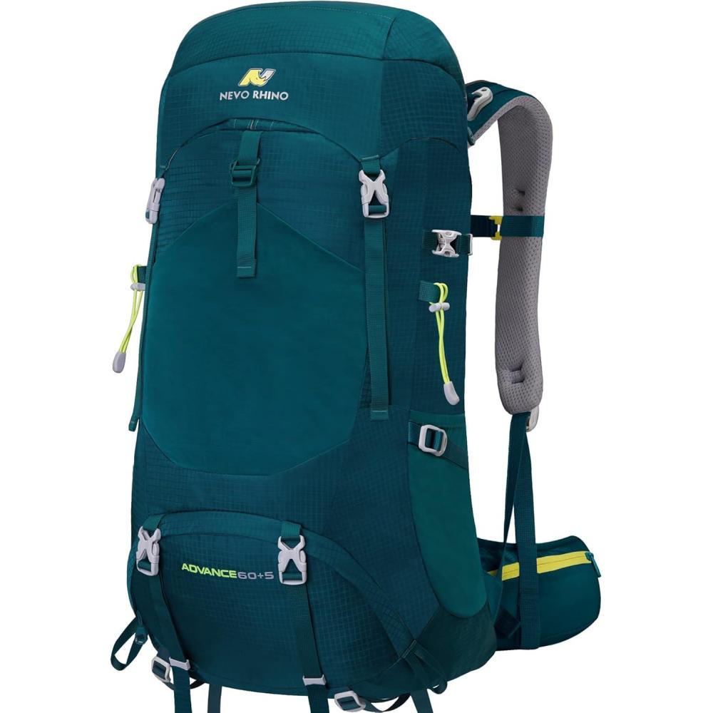 imageN NEVO RHINO Internal Frame Hiking Backpack 5060657080L Mountain Climbing Camping Backpack Daypack Waterproof Rain Cover09 Green