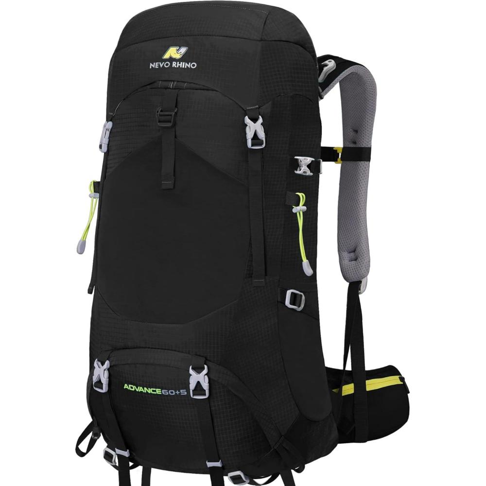 imageN NEVO RHINO Internal Frame Hiking Backpack 5060657080L Mountain Climbing Camping Backpack Daypack Waterproof Rain Cover10 Black