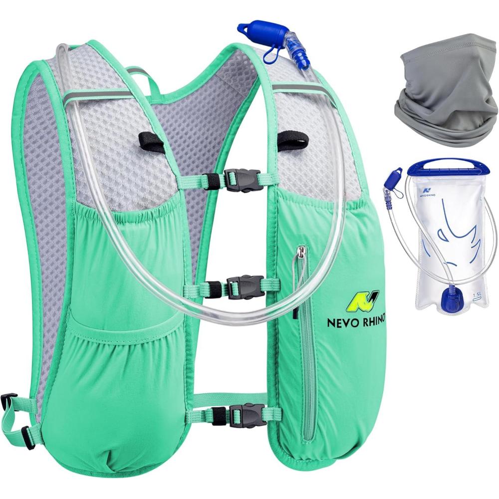 imageN NEVO RHINO Running Hydration Vest for Women 15L Water Bladder Backpack 5L Small Lightweight Breathable Hydration Vest for Hiking Trail Running Cycling Marathon for WomenLight Green
